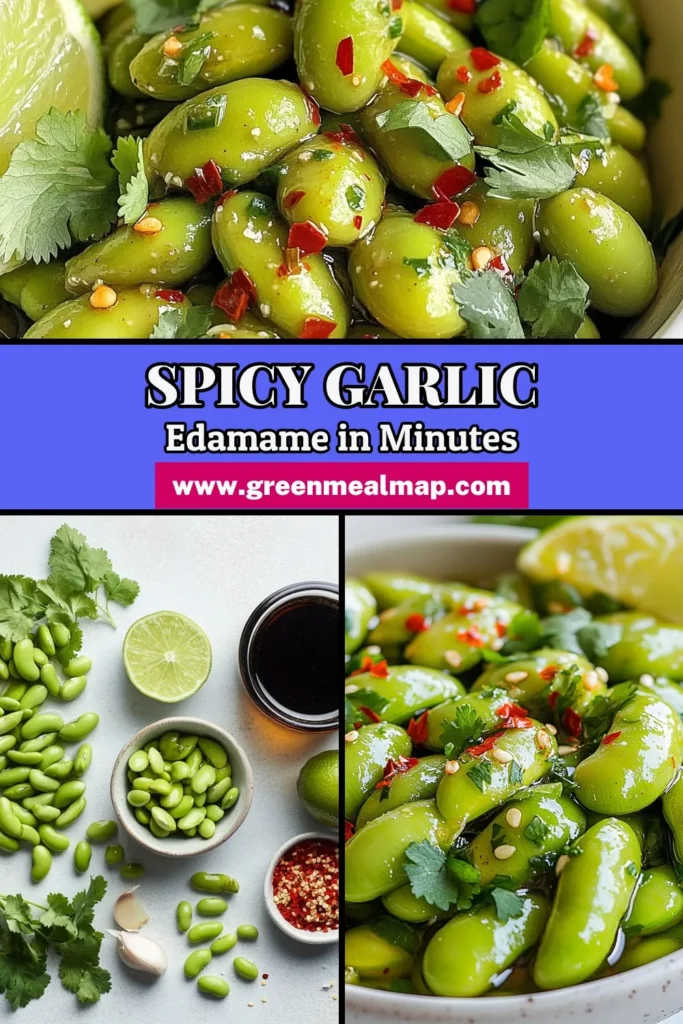 Looking for a delicious snack? Try this Spicy Garlic Edamame recipe! Made with fresh or frozen edamame, garlic, and a kick of red pepper flakes, this healthy snack idea is perfect for any occasion. Drizzle with soy sauce for a flavorful twist on garlic edamame. Ideal as a spicy appetizer, it's easy to prepare in just 15 minutes! Save this recipe for your next gathering and delight your guests! #SpicyGarlicEdamame #EdamameRecipes #HealthySnackIdeas #SpicyAppetizers