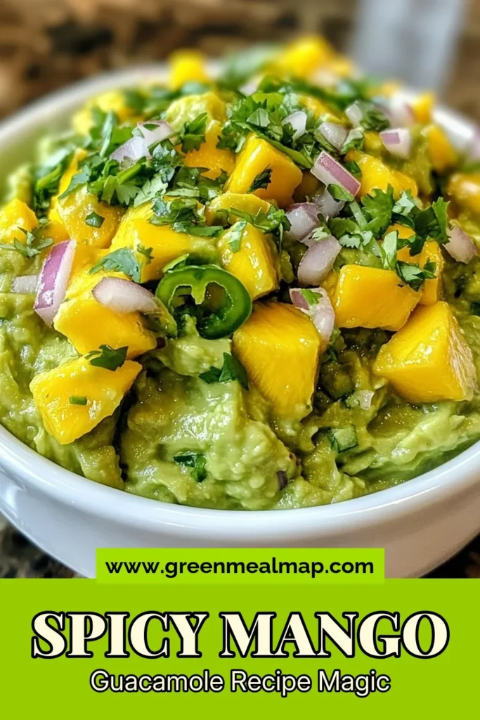Elevate your snack game with this Spicy Mango Guacamole! This easy guacamole with mango takes the classic fresh guacamole recipe to new heights with creamy avocados, sweet mango, and a kick of jalapeño. Perfect for parties or as a dip with tortilla chips, this avocado mango dip is a must-try. Discover how simple flavor can be and impress your friends. Save this recipe for your next gathering! #SpicyMangoGuacamole #AvocadoMangoDip #EasyGuacamoleWithMango #CilantroLimeGuacamole
