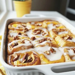 - 2 cans of refrigerated cinnamon rolls - 6 large eggs - 1 cup milk - 1/2 cup heavy cream - 1 teaspoon vanilla extract For this dish, I love using two cans of cinnamon rolls. Each can has eight rolls, and they make life so much easier. They provide the sweet base for our bake. You'll also need six large eggs. They help bind everything together and keep it fluffy. Milk and heavy cream are key too. They add richness and a lovely creamy texture. Finally, a teaspoon of vanilla extract gives a warm flavor that pairs perfectly with cinnamon. - 1 cup chopped pecans - 1/4 cup maple syrup - Spices: ground cinnamon and nutmeg Adding a cup of chopped pecans gives a nice crunch. If you like a bit of sweetness, add a quarter cup of maple syrup. It's a great touch! You can also add spices like ground cinnamon and nutmeg. They boost the flavor and make it feel cozy. - 1 cup powdered sugar - 2 tablespoons milk (for icing) For the icing, mix a cup of powdered sugar with two tablespoons of milk. This makes a sweet drizzle that finishes off the dish nicely. It’s easy to make and adds a touch of sweetness to each bite. {{ingredient_image_1}} First, preheat your oven to 375°F (190°C). This step is key to getting a nice bake. Next, grease a 9x13-inch baking dish. Use butter or cooking spray to ensure nothing sticks. Open the two cans of refrigerated cinnamon rolls. Cut each roll into quarters. Place the pieces evenly in the greased baking dish. This will help them cook through. In a large mixing bowl, whisk together six large eggs, one cup of milk, half a cup of heavy cream, one teaspoon of vanilla extract, one teaspoon of ground cinnamon, and a quarter teaspoon of nutmeg. Add a quarter cup of maple syrup to sweeten the mix. Pour this egg mixture over the cinnamon roll pieces. Make sure each piece is well coated for full flavor. If you like nuts, sprinkle one cup of chopped pecans over the top. They add a nice crunch. Place the dish in the oven and bake for 25-30 minutes. The top should be golden brown, and the middle should be set. Check with a toothpick to be sure. If it comes out clean, your bake is ready! To make sure your cinnamon roll French toast bake has the best texture, coat each piece evenly with the egg mixture. This step is key. If you skip this, some pieces may turn out dry. Each piece should soak up the mix, making it rich and soft. After baking, check for a golden brown color on top. This shows that it is cooked right and ready to enjoy. When serving your bake, you can make it even more special. Consider adding extra pecans on top for a nice crunch. Drizzle maple syrup over the warm bake to add sweetness. Fresh berries can also brighten the dish. They add color and a fresh taste. These simple garnishes can elevate your meal and impress your guests. To make the icing just right, focus on consistency. Mix the powdered sugar with milk until smooth. If it is too thick, add a bit more milk. If it’s too runny, add more sugar. The icing should drizzle nicely over the warm bake. It adds that sweet finish that everyone loves. Pro Tips Cut the Rolls Evenly: Ensure each cinnamon roll is cut into quarters of equal size for uniform baking and even texture. Customize the Flavor: Experiment with different extracts, like almond or maple, to add a unique twist to the flavor profile. Monitor Baking Time: Keep an eye on the bake as ovens can vary; check for a golden top and set middle to avoid overcooking. Serve Fresh: This dish is best enjoyed warm, so serve it right out of the oven for the ideal gooey texture and flavor. {{image_2}} You can easily make this dish fit your needs. If you want a dairy-free option, try almond milk or coconut cream instead of regular milk and heavy cream. These alternatives keep the flavor rich and creamy. For those who need gluten-free options, look for gluten-free cinnamon rolls at the store. They taste just as good and will work great in this bake. Want to change things up? Add chocolate chips or dried fruits to the mix. These add a fun twist and boost the flavor. You can also use seasonal spices like pumpkin spice or ginger for a warm, cozy feel. These spices bring new life to the classic cinnamon roll taste. When it comes to drinks, coffee pairs perfectly with this bake. It adds a nice kick to the sweet flavors. Milk is also a great choice if you want something soothing. For a lighter option, serve with tea, which complements the spices nicely. Enjoy your treat with any of these drinks for a delightful brunch experience! After enjoying your Cinnamon Roll French Toast Bake, you might have some leftovers. To store them, let the dish cool to room temperature. Then, cover it tightly with plastic wrap or aluminum foil. You can also place it in an airtight container. It will stay fresh for up to three days in the fridge. When ready to eat, simply reheat it. If you want to save the bake for later, you can freeze it. You can freeze it both before and after baking. To freeze before baking, assemble the dish and cover it tightly. Place it in the freezer for up to two months. When you are ready to bake, just thaw it in the fridge overnight and then bake as normal. If you freeze after baking, make sure it cools completely first. Wrap it well and freeze for up to two months. When reheating, I recommend using the oven for the best texture. Preheat your oven to 350°F (175°C). Place the bake in an oven-safe dish and cover it with foil to keep it moist. Heat for about 15-20 minutes. Check to make sure it’s warmed through. You can also use the microwave, but it might not keep the same texture. If you use the microwave, heat it in short bursts of 30 seconds until warm. Enjoy your tasty treat! To make this dish from scratch, you need simple ingredients. Here’s what you’ll need: - 2 cans of refrigerated cinnamon rolls (8 rolls each) - 6 large eggs - 1 cup milk - 1/2 cup heavy cream - 1 teaspoon vanilla extract - 1 teaspoon ground cinnamon - 1/4 teaspoon nutmeg - 1/4 cup maple syrup - 1 cup chopped pecans (optional) - 1 cup powdered sugar (for icing) - 2 tablespoons milk (for icing) You start by preheating your oven to 375°F (190°C) and greasing a 9x13-inch baking dish. Cut each cinnamon roll into quarters and spread them in the dish. In a bowl, whisk the eggs, milk, heavy cream, vanilla, cinnamon, nutmeg, and syrup together. Pour this mixture over the cinnamon rolls. If you like, sprinkle pecans on top. Bake for 25-30 minutes. When it’s golden brown and set, let it cool a bit. Finally, mix powdered sugar with milk for icing and drizzle it over the bake. Yes, you can prep this dish ahead of time. To do this, assemble the cinnamon roll bake up to the point before baking. Cover it with plastic wrap and store it in the fridge overnight. In the morning, take it out and let it sit for about 30 minutes to come to room temp. Then, bake it as usual. This method saves time and makes breakfast easy. If you have leftover icing, it stores well. Place it in an airtight container and keep it in the fridge for up to a week. You can use it on other treats, like pancakes, waffles, or even cakes. It also works well as a sweet dip for fruit. Get creative and make your breakfast or snack extra special! This blog discussed how to make a delicious Cinnamon Roll French Toast Bake. We covered main and optional ingredients, tips for baking, and creative variations to try. You learned how to prepare, serve, and store this dish for great results. Remember, cooking is all about fun and exploration! Feel free to make this recipe your own. Enjoy your tasty creation and impress your friends and family with your skills.
