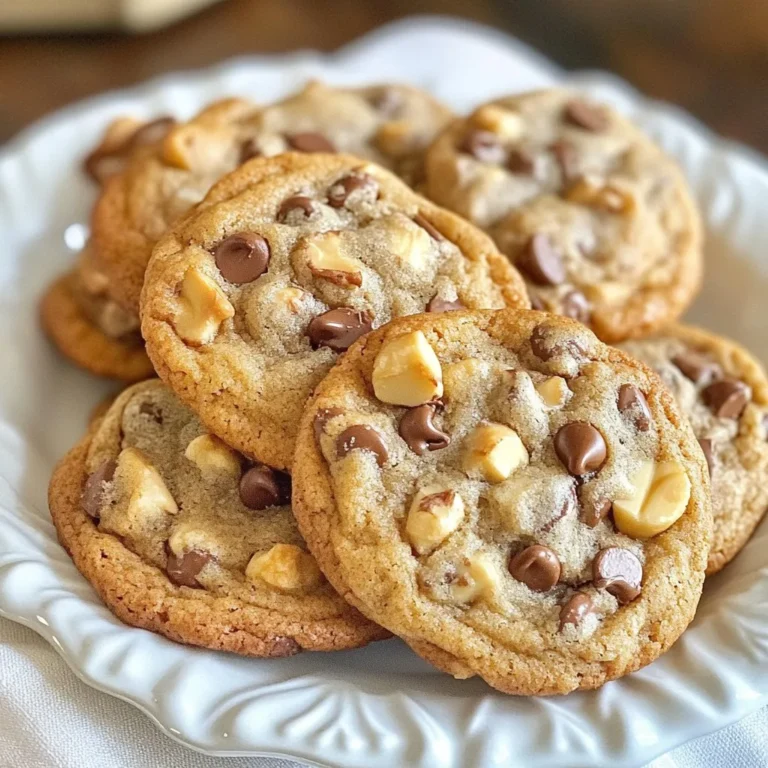 To make the best Chocolate Chip Banana Bread Cookies, you need simple ingredients. Here’s what you’ll need: - Ripe bananas: Use 2 ripe bananas, mashed well. - All-purpose flour: Measure 1 cup for the perfect base. - Brown sugar and granulated sugar: Use 1/2 cup brown sugar and 1/4 cup granulated sugar for sweetness. - Baking soda, baking powder, and salt: Add 1/2 teaspoon baking soda, 1/2 teaspoon baking powder, and 1/4 teaspoon salt to help cookies rise. - Unsalted butter: Use 1/2 cup unsalted butter, softened for easy mixing. - Vanilla extract and ground cinnamon: Add 1 teaspoon vanilla extract and 1/2 teaspoon ground cinnamon for flavor. - Semi-sweet chocolate chips: You need 1 cup of these delicious morsels. - Optional: Chopped walnuts: If you like, add 1/2 cup chopped walnuts for a crunchy texture. Gather these ingredients to create a delightful treat that combines banana bread and cookies! {{ingredient_image_1}} 1. Preheat your oven to 350°F (175°C). Line a baking sheet with parchment paper. 2. In a large bowl, cream together the softened butter, brown sugar, and granulated sugar. Mix until it is light and fluffy. 3. Add the mashed bananas and vanilla extract. Stir until the mixture is well combined. 1. In a separate bowl, whisk together the all-purpose flour, baking soda, baking powder, salt, and ground cinnamon. 2. Gradually add the dry ingredients to the wet mixture. Mix just until combined. 1. Gently fold in the semi-sweet chocolate chips and chopped walnuts, if you choose to use them. 2. Drop spoonfuls of cookie dough onto the prepared baking sheet. Leave about 2 inches between each dollop. 3. Bake in the preheated oven for 10-12 minutes. The edges should be lightly golden. 4. Allow the cookies to cool on the baking sheet for about 5 minutes. Then, transfer them to a wire rack to cool completely. To make the best cookies, you need to measure your ingredients well. Use a kitchen scale for accuracy. If you don’t have one, use dry measuring cups. Fill them without packing the flour down. Level off the top with a straight edge. This simple step keeps your dough from being too dry or wet. Spacing the cookies is also key. Place them about 2 inches apart on the baking sheet. This allows them to spread and bake evenly. Crowding the pan leads to uneven baking and flat cookies. Give them room to shine! Want to add more flavor? Try adding a pinch of nutmeg along with the cinnamon. Nutmeg gives a warm taste. You can also swap in different chocolate chips. Dark chocolate or milk chocolate chips can change the flavor profile. Each type brings something new to the table. If you love crunch, consider adding chopped nuts. Walnuts add a nice texture. You can also try pecans or almonds for a twist. The choices are endless! One big mistake is overmixing the dough. When you mix too much, the cookies can become tough. Mix just until everything blends together. This keeps them soft and chewy. Baking times matter too. Check the cookies at 10 minutes. If the edges are golden, they are done. Every oven is different, so keep an eye on them. Pull them out early if needed. They will continue to bake on the sheet after you take them out. Pro Tips Use Overripe Bananas: The riper your bananas, the sweeter and more flavorful your cookies will be. Look for bananas with brown spots for the best results. Chill the Dough: For thicker cookies, consider chilling the dough for 30 minutes before baking. This helps them maintain their shape and prevents spreading. Experiment with Mix-Ins: Feel free to customize your cookies by adding other mix-ins like dried fruits, coconut flakes, or different types of chocolate. Store Properly: To keep your cookies fresh, store them in an airtight container at room temperature for up to a week. You can also freeze them for longer storage. {{image_2}} You can change the nuts in this recipe to other fun mix-ins. Try using chopped pecans, hazelnuts, or even shredded coconut. Each nut adds a unique crunch and flavor. If you want a sweeter bite, add dried cranberries or raisins. You can also swap out the chocolate. Use dark chocolate chips for a richer taste. Milk chocolate adds a creamy sweetness. White chocolate brings a different flavor and looks great in the dough. Mix and match to find your favorite combo! If you need a gluten-free option, use gluten-free flour blends. They work well and taste great in cookies. Just make sure to check the package for the right amount to use. This change lets everyone enjoy the cookies. For a vegan version, replace the butter with coconut oil or vegan butter. You can use flaxseed meal mixed with water instead of eggs. This creates a nice binding effect. Both swaps keep the cookies soft and tasty. To give your cookies a twist, try adding extracts. Almond extract brings a nutty flavor, while coconut extract adds a tropical vibe. Use just a little, as these flavors can be strong. You can also add dried fruits like apricots, cherries, or figs. These add sweetness and chewiness. They pair well with the banana and chocolate, creating a delicious mix. Enjoy experimenting with these fun ideas! Store your cookies at room temperature in an airtight container. This keeps them soft and fresh. If you want to keep them longer, you can refrigerate them. Just make sure to wrap them well to avoid drying out. To freeze cookie dough, scoop out portions and wrap each in plastic wrap. Place them in a freezer bag, and label with the date. You can freeze baked cookies, too. Just freeze them in a single layer until firm, then transfer them into a container. At room temperature, cookies last about 4 to 5 days. If you refrigerate them, they can stay good for up to 10 days. Frozen cookie dough can last 3 months, while baked cookies last about 2 to 3 months in the freezer. Watch for signs of spoilage. If your cookies smell off or have a strange texture, they may be bad. If you see mold or feel a hard texture, it’s best to toss them. Reheat your cookies in the oven for the best results. Preheat the oven to 350°F (175°C) and warm the cookies for about 5 minutes. This will bring back their soft texture. If your cookies are stale, you can revive them by placing a slice of bread in the container. The cookies will absorb moisture from the bread. It’s a neat trick to bring them back to life! To check if your cookies are done, look for a golden edge. The center should feel slightly soft. You can also gently touch the top. If it springs back, they are ready. Bake for 10-12 minutes to get the best results. Yes, you can use applesauce or pumpkin puree. These fruits add moisture. You may need to adjust the sugar based on your fruit choice. Applesauce is sweeter, so reduce the sugar a bit. You can store the dough in the fridge for up to three days. Wrap it tightly in plastic wrap. You can also freeze it for later use. Just scoop dough balls, freeze them, and bake when you want fresh cookies. In this blog post, we covered everything you need to make delicious banana chocolate chip cookies. We discussed the key ingredients, preparation steps, and baking tips to ensure perfect cookies every time. You learned about variations and storage methods to keep your treats fresh. Remember, with the right techniques and a bit of creativity, you can enjoy cookies tailored to your taste. Baking is fun, and each batch is a chance to improve and experiment. Happy baking!