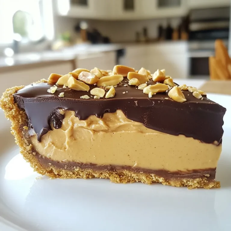 To make this delightful pie, gather the following ingredients: - 1 ½ cups graham cracker crumbs (or gluten-free alternative) - ⅓ cup coconut oil, melted - ¼ cup maple syrup - 1 cup natural peanut butter (smooth) - 1 cup coconut cream (chilled) - ½ cup powdered sugar - 1 teaspoon vanilla extract - ½ cup dark chocolate chips (dairy-free) - 2 tablespoons almond milk (or any plant milk) - Pinch of salt These ingredients blend to create a rich, creamy, and satisfying pie. The graham cracker crumbs give the crust a lovely crunch, while the peanut butter filling provides a smooth, nutty taste. You can add different flavors or textures to your pie. Here are some optional ingredients: - Crushed peanuts for topping - A sprinkle of sea salt - Coconut flakes for garnish - A splash of espresso or coffee for depth These extras can elevate the pie, making it even more special. Feel free to experiment with what you enjoy most. If you need to avoid certain allergens, here are some smart swaps: - Use oat flour or almond flour instead of graham cracker crumbs for a gluten-free crust. - Swap peanut butter for sun butter or soy nut butter to make it nut-free. - Replace coconut cream with silken tofu for a lower-fat option. These substitutes help ensure everyone can enjoy this tasty treat. Always check labels to ensure your ingredients fit your dietary needs. {{ingredient_image_1}} To start, I like to make the crust first. In a mixing bowl, combine 1 ½ cups of graham cracker crumbs with ⅓ cup of melted coconut oil and ¼ cup of maple syrup. Stir well until the crumbs get moistened. This mixture should feel a bit wet but not soggy. Next, press it evenly into the bottom and up the sides of a 9-inch pie pan. I use my fingers to pack it tightly. Bake the crust in a preheated oven at 350°F for about 10 minutes. You'll want it to turn lightly golden. Once done, take it out and let it cool completely. Now, let's move on to the filling. In a clean mixing bowl, combine 1 cup of smooth natural peanut butter, 1 cup of chilled coconut cream, ½ cup of powdered sugar, 1 teaspoon of vanilla extract, and a pinch of salt. I find using a hand mixer makes it easier. Blend until the mixture is smooth and creamy. This filling is rich and dreamy, perfect for our pie! With the crust cooled and the filling ready, it’s time to assemble. Pour the peanut butter filling into the crust. Spread it evenly using a spatula. For the chocolate topping, melt ½ cup of dairy-free dark chocolate chips with 2 tablespoons of almond milk in a heatproof bowl. You can use the microwave or a double boiler. Stir until smooth. Drizzle or spread this melted chocolate over the filling. To add flair, swirl the chocolate into the filling with a toothpick or knife. This gives it a lovely marbled look! Now, we need to chill the pie. Cover it and place it in the fridge for at least 2-3 hours to set properly. This waiting time helps the flavors meld and makes the pie easier to slice. Once set, you can slice the pie into wedges. Serve it chilled, and for an extra treat, top each slice with crushed peanuts or a dollop of whipped coconut cream. Enjoy this delightful dessert! To get the crust just right, use fresh graham cracker crumbs. A food processor works best for this. The mixture should feel moist but not soggy. When you press it into the pie pan, pack it tightly. This step keeps the crust from crumbling later. Baking it until golden adds a nice crunch. Don’t skip the cooling time; a warm crust can ruin the filling. For a creamy filling, use smooth peanut butter. Natural peanut butter is best, as it blends easily. Make sure your coconut cream is well-chilled. This helps the filling whip up nicely. Mix until smooth, but don’t overbeat it. A few lumps are okay. If you want a sweeter pie, add more powdered sugar to taste. The pinch of salt enhances the flavors, so don’t leave it out. Slice the pie into wedges for serving. A sharp knife helps keep the edges clean. To make it look fancy, drizzle melted chocolate on top. You can also swirl it into the filling with a toothpick. For extra flair, sprinkle crushed peanuts on each slice. A dollop of whipped coconut cream adds a nice touch, too. These small details make the pie not just tasty, but beautiful. Pro Tips Use Chilled Ingredients: Make sure your coconut cream is well-chilled before mixing. This helps achieve a light and fluffy texture in the filling. Experiment with Nut Butters: Feel free to substitute the peanut butter with other nut butters like almond or cashew for a unique flavor twist. Garnish for Presentation: Adding crushed peanuts or a dollop of whipped coconut cream on top of each slice not only enhances taste but also makes for a beautiful presentation. Chill Longer for Best Results: For a firmer set, consider chilling the pie overnight. This allows the flavors to meld beautifully. {{image_2}} You can make this pie gluten-free easily. Instead of regular graham crackers, use gluten-free graham cracker crumbs. These crumbs hold the crust together just as well. You might also try almond flour or oat flour for the crust. Just mix them with coconut oil and maple syrup like normal. While peanut butter makes this pie special, other nut butters work great too. Almond butter gives a nice twist in flavor. Cashew butter adds a creamy touch that many love. Sunflower seed butter is a good nut-free choice for those with allergies. Each nut butter brings its own taste and texture. Want to mix things up? Add flavors to your filling for something new. A teaspoon of cinnamon or a dash of sea salt can enhance the taste. You can also fold in some mini vegan chocolate chips for extra sweetness. For a coffee kick, mix in a tablespoon of espresso powder. Each choice adds fun and creativity to your pie! To keep your Vegan Peanut Butter Cup Pie fresh, store it in the fridge. Place it in an airtight container. This will help keep the pie moist and tasty. If your pie is still in the pan, cover it tightly with plastic wrap. This will work too. You can freeze this pie for later enjoyment. First, wrap the pie in plastic wrap. Then, place it in a freezer-safe bag or container. Make sure to remove as much air as possible. This will prevent freezer burn. The pie can last in the freezer for about two months. When you're ready to eat it, thaw the pie in the fridge overnight. This pie is best served cold. If you want to enjoy it slightly warm, you can do so. Just take a slice and place it in the microwave for about 10-15 seconds. Keep a close eye on it to avoid melting the filling too much. For a refreshing twist, top each slice with crushed peanuts or whipped coconut cream before serving. This adds flavor and makes it look beautiful! Yes, you can use any plant-based milk. Almond milk works great, but soy or oat milk is also good. Each milk will change the flavor slightly. Look for unsweetened types to keep the pie balanced. To make this pie nut-free, choose sun butter or soy nut butter instead of peanut butter. These options still give a rich taste. Make sure to check labels for allergens. Use a nut-free chocolate for the topping to keep it safe. The pie stays fresh for about five days in the fridge. Store it in an airtight container. It can also be covered tightly with plastic wrap. This helps keep it from drying out or absorbing other flavors. This blog post covered how to make a tasty vegan peanut butter cup pie. We explored the key ingredients, step-by-step instructions, tips for the best texture, and fun variations to try. You can also store your pie easily and find answers to common questions. Remember, this pie is not just easy to make; it’s also customizable for your needs. I hope you enjoy creating this delicious dessert, sharing it with others, and experimenting with your unique twists. Happy baking!