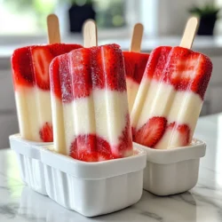 To make Strawberry Yogurt Swirl Popsicles, you need simple and fresh ingredients. Here’s the list: - 2 cups fresh strawberries, hulled and chopped - 2 tablespoons honey or maple syrup (adjust based on sweetness preference) - 1 cup plain Greek yogurt - 1 tablespoon vanilla extract - 1 tablespoon lemon juice - A pinch of salt Each ingredient plays a key role in taste and texture. Fresh strawberries give a sweet and tangy flavor. Honey or maple syrup adds sweetness, but you can adjust it. Greek yogurt makes the pops creamy and rich. Vanilla extract brings warmth, while lemon juice adds a bright zing. The salt enhances all the flavors, making each bite better. When choosing strawberries, pick ripe ones for the best taste. Organic options are great if available. It’s fun to explore different sweeteners too. Each one adds a unique twist to your popsicles. These ingredients are easy to find and make the popsicles a breeze to prepare. Enjoy crafting these delicious treats! {{ingredient_image_1}} Start by blending fresh strawberries with honey or maple syrup. Use two cups of hulled and chopped strawberries. Add two tablespoons of honey or maple syrup for sweetness. Blend until the mixture is smooth. If you want a smoother texture, blend longer. You can also strain it through a fine mesh for an even finer mix. Next, focus on the yogurt layer. In a bowl, combine one cup of plain Greek yogurt with a tablespoon of vanilla extract, a tablespoon of lemon juice, and a pinch of salt. Mix thoroughly. This step is key for flavor. Make sure there are no lumps. A smooth yogurt layer balances the sweet strawberry mix perfectly. Now, it's time to assemble your popsicles. Pour half of the strawberry mixture into your popsicle molds. Add a layer of the yogurt mixture on top. Then, pour the remaining strawberry mixture on top of the yogurt layer. Use a skewer or popsicle stick to gently swirl the layers together. This creates a beautiful marbled effect. Finally, insert popsicle sticks into the molds. Freeze for at least 4-6 hours until solid. To remove the popsicles, run warm water over the outside of the molds for a few seconds. Enjoy your refreshing summer treat! You can customize the sweetness of your popsicles easily. Start with two tablespoons of honey or maple syrup. Taste the strawberry mixture after blending. If you like it sweeter, add a little more. Each fruit will taste different, so adjust as needed. Remember, the yogurt layer also adds creaminess but is less sweet. Make your popsicles look as good as they taste. Serve them on a colorful plate. You can garnish with fresh strawberry slices and a sprig of mint. This adds a nice touch and makes the popsicles more inviting. You can also drizzle some honey on top for a shiny finish. Using the right tools can make a big difference. For molds, choose silicone ones. They help pop the popsicles out easily. For blending, a high-speed blender works best. It ensures a smooth strawberry mixture. If you want a marbled look, keep a skewer handy. It helps swirl the layers together nicely. Pro Tips Use Frozen Strawberries: If fresh strawberries are out of season, you can use frozen strawberries. Just thaw them slightly before blending for a smooth texture. Customize Sweetness: Adjust the amount of honey or maple syrup based on your personal preference and the natural sweetness of the strawberries. Add Other Fruits: Feel free to mix in other fruits like blueberries or raspberries for a variety of flavors and colors in your popsicles. Swirling Technique: For a more defined swirl, use a skewer to gently swirl the mixtures less aggressively, creating beautiful marbled popsicles. {{image_2}} You can mix up the flavor of your Strawberry Yogurt Swirl Popsicles easily. Try using other fruits like blueberries, raspberries, or peaches. These fruits blend well and add a fun twist. You can also combine fruits for a layered taste. For example, mix strawberries with banana for a creamy blend. Herbs can bring a unique flavor to your popsicles. Adding a bit of mint or basil can surprise your taste buds. Just chop the herbs finely and mix them into the yogurt layer. This will give your pops a fresh taste. If you want a dairy-free option, coconut yogurt works great. It is rich and creamy, just like Greek yogurt. Choose plain coconut yogurt to keep the flavor balanced. You can also find almond or cashew yogurt for different tastes. For sweeteners, consider maple syrup or agave nectar. These are great for vegan diets. They blend well and keep your pops sweet without dairy. You can add more texture to your popsicles with fun ingredients. Granola adds a nice crunch. Just sprinkle some in the yogurt layer before you freeze them. Chocolate chips are another fun option. They melt slightly and add a rich flavor. Mix them into the yogurt layer or sprinkle them between layers. This gives your popsicles a delightful surprise with every bite. To keep your popsicles fresh, store them in an airtight container. This helps prevent freezer burn. You can also wrap each popsicle in plastic wrap for extra protection. Label your container with the date. This way, you know when you made them. Strawberry Yogurt Swirl Popsicles can stay fresh in the freezer for up to 2 months. After that, they may lose some flavor and texture. Always check for ice crystals or an off smell before enjoying them. To remove your popsicles without breaking them, run warm water over the outside of the mold for a few seconds. This will help loosen the popsicle. If they still stick, gently twist the mold. Avoid pulling too hard, as this can break the popsicle. Enjoy your treat with ease! These popsicles will last about two months in the freezer. To keep them fresh, store them in an airtight container or wrap them tightly in plastic wrap. This helps prevent freezer burn. Always check for any ice crystals before enjoying them again. If they look good, they should taste great! Yes, you can use frozen strawberries. Just make sure to thaw them before blending. Thawed berries will blend smoothly and give you that sweet, fruity flavor. If you use frozen strawberries, adjust the amount of sweetener. Frozen fruit can be a bit sweeter. Honey or maple syrup works well for sweetening these popsicles. Start with two tablespoons and taste the mixture. If you want it sweeter, add more. For a healthier option, consider using agave syrup or stevia. Always choose a sweetener that suits your taste! You can make tasty strawberry yogurt swirl popsicles with a few simple steps. We covered the key ingredients like fresh strawberries and Greek yogurt. I shared easy instructions to blend, layer, and freeze. You learned how to customize sweetness and improve presentation. With variations like dairy-free options and fun mix-ins, you can adapt this treat to your taste. Remember the best storage methods for maximum freshness. Enjoy your popsicles and get creative with flavors!