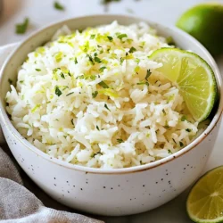 To make coconut lime rice, gather these simple ingredients. Each one adds to the dish's flavor and charm. - 1 cup jasmine rice - 1 cup coconut milk - 1/2 cup water - 1 tablespoon sugar - Zest and juice of 1 lime - 1/2 teaspoon salt - Fresh cilantro, chopped (for garnish) - Lime wedges (for serving) Jasmine rice gives a lovely aroma. Coconut milk adds creaminess and sweetness. The lime zest and juice bring a bright, tangy kick. Sugar balances the flavors well. Use fresh cilantro for a pop of color and flavor. Lime wedges are perfect for extra zest when serving. Make sure to use good-quality coconut milk. It should be thick and creamy. This will enhance the taste of your rice. If you prefer a lighter dish, feel free to use light coconut milk. Gather these ingredients, and you are ready to create a dish that pairs well with many meals. Whether you serve it with grilled chicken or veggies, coconut lime rice shines on your plate. {{ingredient_image_1}} Rinsing jasmine rice is very important. It helps remove extra starch. Too much starch can make rice sticky. You want each grain to stay separate and fluffy. To rinse jasmine rice, place it in a bowl. Fill the bowl with cold water. Swirl the rice gently with your hand. This action helps wash away the starch. Pour out the cloudy water. Repeat this step until the water runs clear. Finally, drain the rice well before cooking. Now let’s cook the rice! Start by combining the rinsed rice with coconut milk, water, sugar, and salt in a medium saucepan. Stir the mix to combine all the ingredients well. Next, put the saucepan on the stove. Turn the heat to medium and bring it to a gentle boil. Once you see bubbles, reduce the heat to low. Cover the saucepan with a lid. Let it simmer for about 15 minutes. This step allows the rice to absorb all the liquid. After the rice has cooked, remove the saucepan from the heat. Keep it covered and let it sit for another 5 minutes. This resting time helps the rice steam and become even fluffier. Now, fluff the rice with a fork. This action separates the grains nicely. Finally, add the lime zest and juice. Gently mix everything to blend those bright flavors. Serve warm, garnished with fresh cilantro and lime wedges. Enjoy your delicious coconut lime rice! To get the best texture, always cover the pot while cooking. This helps steam the rice well. After cooking, let it rest for five minutes. This extra time allows the rice to soak up moisture and become fluffy. Using different lime varieties can change the taste. Try Persian limes for a sweeter touch or Key limes for a tart zing. You can also add herbs like mint or spices like cumin. This brings more depth to the flavor. A medium saucepan works best for cooking rice evenly. Look for one with a tight-fitting lid. For garnishing, a sharp knife helps cut lime wedges neatly. A fork is perfect for fluffing the rice once it’s done. Pro Tips Rinse the Rice: Rinsing the jasmine rice thoroughly removes excess starch, preventing it from becoming gummy and ensuring a fluffy texture. Use Fresh Lime: For the best flavor, use fresh lime juice and zest. The freshness will enhance the overall taste of the dish. Let it Steam: After cooking, let the rice sit covered for an additional 5 minutes. This helps to steam the rice further, making it even fluffier. Garnish Generously: Don’t skimp on the fresh cilantro and lime wedges for serving. They add a vibrant touch and a burst of flavor that complements the dish beautifully. {{image_2}} You can swap jasmine rice for quinoa. This change adds protein. Use the same amount of quinoa as rice. Rinse it well to remove bitterness. Cook quinoa in coconut milk and water, like rice. Bring it to a boil, then reduce heat. Let it simmer for about 15 minutes. This will give you a fluffy and nutty flavor. Coconut lime rice pairs great with chicken or shrimp. For chicken, grill or sauté it in lime juice and spices. Cook until it is tender and juicy. For shrimp, sauté in a pan with garlic and lime juice. Cook for about 3-4 minutes until pink. Once cooked, mix the protein into the rice. This adds a hearty touch to your dish. To keep it vegan, ensure your coconut milk is plant-based. Use vegetable broth instead of water for extra flavor. For gluten-free options, check that the sugar is gluten-free. You can also add beans for protein. This keeps your dish tasty and healthy. To keep your coconut lime rice fresh, store it in an airtight container. This helps lock in moisture and flavor. Place it in the fridge right after it cools down. Coconut lime rice lasts about 3 to 4 days in the fridge. Always check for any off smells before using leftovers. Freezing is a great option if you have extra rice. Start by letting the rice cool completely. Then, portion it into freezer-safe bags. Squeeze out any air before sealing them. Label the bags with the date. You can freeze it for up to 3 months. To reheat, thaw it in the fridge overnight. Then, heat it in a pan with a splash of coconut milk or water. Stir until warmed through. You can get creative with leftover coconut lime rice. Use it as a base for a rice bowl. Top it with grilled chicken or veggies. Another idea is to make a coconut lime fried rice. Just stir-fry with eggs and your favorite veggies. You can also mix it into a salad for a tropical twist. The options are endless! Yes, you can use brown rice. It will take longer to cook. Expect about 40 to 45 minutes. The flavor will be nuttier and less sweet than jasmine rice. This change gives a different taste but can still be delicious. To make it creamier, add more coconut milk. You can start with an extra 1/4 cup at the start. Mix in some butter or a splash of heavy cream too. These will help enhance the texture. Yes, coconut lime rice is great for meal prep. Cook it in advance and store it in airtight containers. Keep it in the fridge for up to four days. Avoid adding fresh herbs until you serve it. This keeps the flavors fresh. Coconut lime rice is easy to make and very tasty. We covered the key ingredients and steps to create this dish. Rinsing the rice is important for perfect texture. Adding lime zest gives it a fresh flavor. You can also try variations like coconut lime quinoa or add protein for more meals. Store your leftovers well so they last longer. With these tips, you can enjoy this dish anytime. Try it out and have fun cooking!