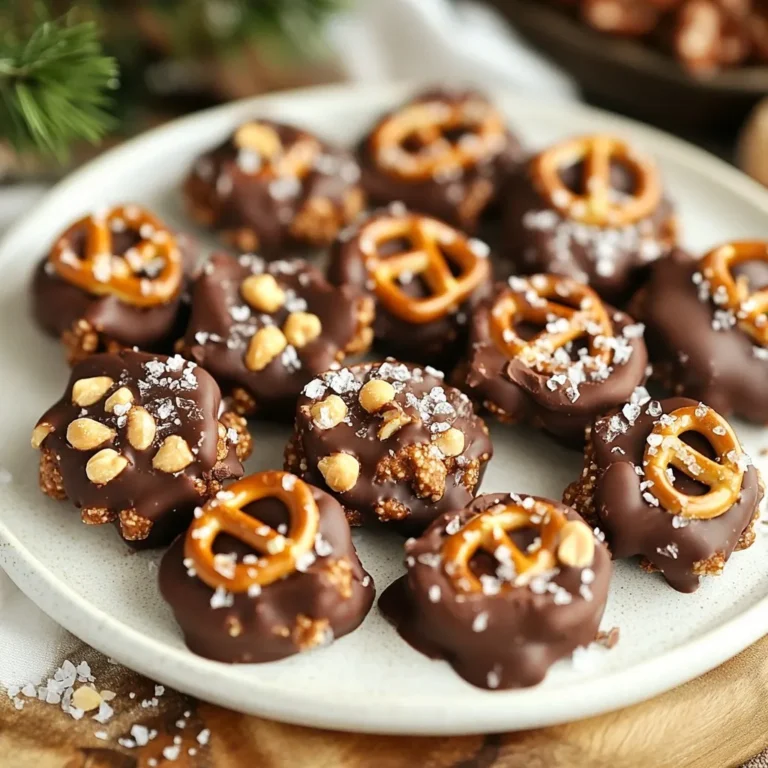 To make Chocolate Pretzel Peanut Clusters, you need simple ingredients. Here’s what you will need: - 2 cups mini pretzels - 1 cup roasted peanuts (salted or unsalted to preference) - 1 cup semi-sweet chocolate chips - 1/2 cup creamy peanut butter - 1 teaspoon sea salt (optional, for garnish) - 1 teaspoon vanilla extract These ingredients work together to create a sweet and salty snack. The mini pretzels add crunch. The roasted peanuts give protein and flavor. Semi-sweet chocolate chips melt to coat everything in a rich chocolate layer. Creamy peanut butter adds smoothness and depth. You can sprinkle sea salt on top for an extra kick. Vanilla extract enhances the sweet taste too. Gather these items before you start. It makes the cooking process smooth and easy. Trust me; having everything ready helps a lot! {{ingredient_image_1}} First, get a large baking sheet. Line it with parchment paper or a silicone mat. This step keeps the clusters from sticking. It makes cleanup easy too. You want a smooth surface for your treats. Next, grab a medium, microwave-safe bowl. Add the semi-sweet chocolate chips and creamy peanut butter. Heat this mixture in the microwave. Set it for 30 seconds. Stir between each time. Do this until it’s smooth. It takes about 1.5 to 2 minutes in total. The mix should be creamy and well combined. Once your chocolate mix is smooth, it’s time to add more crunch. Stir in the roasted peanuts and mini pretzels. Make sure every piece gets coated in that delicious chocolate mixture. The pretzels bring a salty bite, while the peanuts add crunch. Now, take a tablespoon or a cookie scoop. Scoop spoonfuls of the mixture onto your baking sheet. Form little clusters. Leave some space between each cluster. This allows them to set properly. Put the baking sheet in the refrigerator. Let it chill for 30 to 60 minutes. This helps the chocolate harden. Once set, remove the clusters. Carefully peel them off the parchment paper. Now, you can enjoy your tasty Chocolate Pretzel Peanut Clusters! To melt your chocolate well, use a microwave-safe bowl. Combine the chocolate chips and peanut butter. Heat in short bursts. Set your microwave to 30 seconds. Stir the mix after each heating. This helps prevent burning. If it’s not smooth after two minutes, heat a bit more. The goal is a creamy blend that flows easily. When forming clusters, use a tablespoon or cookie scoop. This helps keep the sizes even. Drop spoonfuls onto your lined baking sheet. Leave space between each cluster. This allows them to set without sticking. If you want larger clusters, scoop more mixture. Just ensure they have room to breathe. Adding sea salt can enhance the flavor of your clusters. After forming them, sprinkle a tiny pinch on top. This gives a nice contrast to the sweet chocolate. You can also try flavored salts for a twist. A touch of flaky salt can elevate your treat. Pro Tips Use High-Quality Chocolate: Opt for high-quality semi-sweet chocolate chips for a richer flavor in your clusters. Mix It Up: Feel free to add other mix-ins like chopped nuts, dried fruit, or even mini marshmallows for extra texture and flavor. Storage Tips: Store the clusters in an airtight container in the refrigerator to keep them fresh and crunchy. Customize Sweetness: Adjust the amount of peanut butter based on your sweetness preference; less peanut butter will yield a sweeter cluster. {{image_2}} You can switch out peanuts for other nuts. Almonds, cashews, or pecans work well. Each nut adds its own flavor and crunch. Try using mixed nuts for a fun twist. You can even use walnuts for a richer taste. Just make sure to chop larger nuts into smaller pieces. This helps them mix well with the pretzels and chocolate. You can dress up your clusters with toppings. Consider adding sprinkles for color and fun. Drizzle some caramel or white chocolate on top for extra sweetness. If you love salt, try using pretzel salt or coarse sea salt. This mix of sweet and salty makes each bite special. Try adding crushed pretzels on top for added crunch and fun texture. The type of chocolate you use can change the flavor. You can use dark chocolate for a rich taste. Milk chocolate offers a sweeter, creamier option. If you want something unique, try using flavored chocolate. Look for options like mint or orange chocolate. Each type will give your clusters a new twist. Feel free to mix different chocolates for a fun chocolate experience! To keep your Chocolate Pretzel Peanut Clusters fresh, store them in an airtight container. This prevents air from making them stale. You can use a plastic container or a glass jar. Place a piece of parchment paper between layers if stacking. This helps avoid sticking. When stored correctly, these clusters last about one week at room temperature. If you place them in the fridge, they can stay good for up to two weeks. However, they may lose some crunch in the fridge. Always check for signs of spoilage, like a change in smell or texture. Freezing is a great option for long-term storage. Place the clusters in a single layer on a baking sheet. Freeze them for about an hour until firm. After that, transfer them to an airtight freezer bag. They can last for up to three months in the freezer. Just remember to label the bag with the date. When you're ready to enjoy them, thaw them in the fridge overnight. To make Chocolate Pretzel Peanut Clusters, start by melting chocolate and peanut butter. Use a microwave-safe bowl and heat in 30-second bursts. Stir in mini pretzels and roasted peanuts. Drop spoonfuls onto a lined baking sheet, leaving space between each. Sprinkle sea salt if you like. Chill in the fridge for 30 to 60 minutes until set. Enjoy your sweet and salty treats! Yes, you can use different nuts or pretzels. Almonds, cashews, or pecans work well. For pretzels, try shapes like rods or twists. Each nut adds its own flavor. Experiment to find your favorite mix. Just keep the ratios similar for the best taste and texture. If you need a substitute for peanut butter, try almond butter, cashew butter, or sunflower seed butter. All provide a similar creamy texture. Just remember they may change the taste a bit. Each option has its own unique flavor, so choose based on what you like. You can buy Chocolate Pretzel Peanut Clusters on various websites. Check popular sites like Amazon or local grocery stores that offer delivery. Many bakeries and dessert shops also sell them. Look for options that use fresh ingredients for the best flavor. We covered how to make tasty chocolate pretzel peanut clusters. I shared the key ingredients, from mini pretzels to creamy peanut butter. You learned easy steps for melting, mixing, and shaping the clusters. Plus, you received handy tips to perfect your treats. Now, you can explore fun variations and know the best storage methods. With these skills, you can create your own delicious snacks anytime. Enjoy making these clusters, and share them with friends and family!