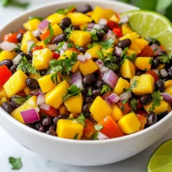 - Ripe mango - Black beans - Red bell pepper - Red onion - Jalapeño - Fresh cilantro - Lime juice - Olive oil - Salt and pepper I love using fresh ingredients in my Mango Black Bean Salsa. The ripe mango adds a sweet touch. It tastes best when it is juicy and fragrant. Black beans give a nice texture and protein boost. They are also easy to find in cans. Next, I chop a red bell pepper. It brings a crunchy bite and bright color. A small red onion adds a sharp, zesty flavor. I finely chop it to mix well with the other ingredients. For a bit of heat, I include jalapeño. I make sure to remove the seeds for less spice. Fresh cilantro is a must. It gives the salsa a fresh and vibrant taste. I chop it finely so it spreads through the salsa. Lime juice adds a zesty kick. I use the juice of two limes for a bright flavor. I also drizzle in a bit of olive oil. It helps bring all the flavors together. Finally, I season with salt and pepper. You can adjust these to your taste. These simple ingredients create a delicious and colorful salsa that you can enjoy anytime. {{ingredient_image_1}} 1. In a large bowl, combine diced mango, black beans, red bell pepper, red onion, and jalapeño. The mango adds sweet flavor and pairs well with the beans. 2. Next, add the chopped cilantro. This herb gives a fresh taste to the salsa. 3. In a small bowl, whisk together lime juice, olive oil, salt, and pepper for the dressing. This dressing brings all the ingredients together. 4. Pour the dressing over the salsa mixture. Gently toss to coat all the ingredients well. Make sure everything is mixed evenly. 5. Taste the salsa and adjust the seasoning if needed. You can add more lime juice, salt, or pepper based on your preference. 6. Let the salsa sit for at least 15 minutes. This resting time helps the flavors mix and improves the taste. - For a nice presentation, serve the salsa in a colorful bowl. Garnish with extra cilantro leaves and lime wedges for a bright look. - This mango black bean salsa pairs perfectly with tortilla chips. The crunch of the chips enhances the fresh flavors. Let your salsa sit for at least 15 minutes. This time helps the flavors mix well. The lime juice and salt draw out the sweetness of the mango. Taste the salsa after it rests. You can add more lime juice or salt if needed. Adjust the flavors to suit your taste buds. If you can't find ripe mangoes, try using peaches or nectarines. These fruits bring a sweet touch too. You can also switch the black beans for kidney beans or pinto beans. For extra crunch, use green bell peppers instead of red. Each swap can give you a fun twist on the classic salsa. Pro Tips Choose Ripe Mangoes: A perfectly ripe mango will add sweetness and juiciness to your salsa. Look for mangoes that yield slightly to gentle pressure and have a fragrant aroma. Balancing Flavors: Adjust the lime juice and salt to balance the sweetness of the mango. Start with less lime juice and salt, and gradually add until you achieve your desired flavor profile. Chill Before Serving: Allow the salsa to chill in the refrigerator for at least 30 minutes before serving. This helps the flavors to meld together and enhances the overall taste. Customizing Heat Level: If you prefer a milder salsa, remove the seeds and membranes from the jalapeño. For extra heat, consider adding a pinch of cayenne pepper or using a spicier pepper variety. {{image_2}} To make your salsa spicy, add more jalapeño or a dash of hot sauce. This change brings heat and excitement to each bite. If you want a milder flavor, remove the seeds from the jalapeño first. You can also try different hot sauces for varied heat levels. I love using a smoky chipotle sauce for a rich flavor twist. For a tropical twist, mix in diced pineapple or avocado. Pineapple adds sweetness and a fun texture. Avocado brings creaminess that complements the mango and black beans. Simply chop these fruits and fold them in gently. This variation is perfect for summer parties or barbecues, adding a fresh feel to your dish. Adding queso fresco gives your salsa extra creaminess and richness. Crumble the cheese over the top just before serving. This small step makes a big difference in taste. The mild flavor of the cheese pairs perfectly with the bright, fresh ingredients. It’s a delightful way to elevate your salsa to the next level. To keep your mango black bean salsa fresh, use an airtight container. Glass or plastic containers work well. Make sure the lid seals tightly to keep air out. Store the salsa in the refrigerator right after you make it. This keeps the flavors bright and the ingredients crisp. You can keep your salsa in the fridge for about 3 to 5 days. After that, the ingredients may start to lose their freshness. Check for any signs of spoilage before eating. If it looks or smells off, it’s best to toss it out. Enjoying it within the first few days ensures you get the best taste and texture! Yes, you can make this salsa ahead of time. I often prepare it a few hours before serving. This gives the flavors a chance to blend well. Just mix the salsa and let it sit in the fridge. The cold makes it taste even better. Mango Black Bean Salsa pairs well with many foods. I love serving it with tortilla chips as a snack. You can also add it to tacos or burritos for extra flavor. It works great on grilled chicken or fish, too. This salsa adds a fun twist to any meal. Absolutely! Mango Black Bean Salsa is healthy and packed with nutrients. The mango provides vitamins A and C. Black beans are rich in fiber and protein. The fresh veggies and herbs add even more vitamins. This salsa is a tasty way to enjoy wholesome ingredients. This blog post covered making a fresh Mango Black Bean Salsa. We went through the ingredients, preparation steps, and serving tips. I shared how to enhance flavors and offered ingredient substitutions. You discovered fun variations, like spicy options or adding queso fresco. Lastly, I discussed storage tips and answered common questions. Try making this salsa at home. Enjoy the bright flavors and healthy ingredients!