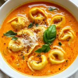 - 2 cups vegetable broth - 1 can (14 oz) crushed tomatoes - 1 cup heavy cream - 1 package (9 oz) cheese tortellini - 1 onion, diced - 3 cloves garlic, minced - 2 teaspoons Italian seasoning - 1 tablespoon olive oil - Salt and pepper to taste - Fresh basil leaves for garnish - Grated Parmesan cheese for serving (optional) If you want a lighter soup, use half-and-half instead of heavy cream. You can swap vegetable broth for chicken broth if you want more flavor. Use any tortellini you like, such as spinach or mushroom. If you don't have Italian seasoning, mix dried basil and oregano. For a vegan option, use coconut cream and vegan tortellini. Fresh basil leaves add a nice touch. You can also use grated Parmesan cheese for extra flavor. A drizzle of olive oil gives a rich finish. Try adding croutons for some crunch or a sprinkle of red pepper flakes for heat. {{ingredient_image_1}} To start, grab a large pot and place it on medium heat. Add 1 tablespoon of olive oil. Once hot, toss in 1 diced onion. Sauté it for about 5 minutes until it becomes soft and fragrant. Next, add 3 cloves of minced garlic. Stir it for 1 more minute. Be careful not to burn the garlic. Now, pour in 1 can of crushed tomatoes and 2 cups of vegetable broth. Add 2 teaspoons of Italian seasoning. Stir everything well. Bring the mixture to a gentle simmer. Once it's simmering, add 1 package (9 oz) of cheese tortellini. Cook according to the package directions, which is about 5 to 7 minutes. When the tortellini is tender, lower the heat. Stir in 1 cup of heavy cream and let it heat for about 3 to 4 minutes. Finally, season with salt and pepper to taste. Your soup is now ready! Timing is key in this recipe. Make sure to watch the tortellini closely. If you overcook it, it will become mushy. I like to set a timer for the cooking time on the package. This way, I can focus on other steps. When adding the cream, do not let it boil. Heat it gently to keep the soup smooth. Also, taste the soup before serving. Adjust the salt and pepper to match your preference. This creamy tomato tortellini soup is perfect on the stovetop, but you can also make it in a slow cooker. For the slow cooker method, sauté the onion and garlic in a pan first. Then, add everything else to the slow cooker. Cook on low for 4 to 6 hours or high for 2 to 3 hours. Add the cream just before serving to keep it rich and creamy. To boost flavor in your creamy tomato tortellini soup, use fresh herbs. Fresh basil adds a sweet, bright note. You can also try a dash of red pepper flakes for heat. If you love garlic, add more minced cloves to deepen the taste. One common mistake is overcooking the tortellini. This can make it mushy. Always check the package for cooking times. Another mistake is not seasoning enough. Taste the soup before serving and adjust the salt and pepper. Lastly, don’t skip the heavy cream. It makes the soup rich and creamy. If you want a thicker soup, try these methods. First, blend a portion of the soup and stir it back in. This adds creaminess without extra calories. You can also add a bit of cornstarch mixed with water. Stir this mixture into the soup and let it simmer until thick. Lastly, cooking it longer can help reduce and thicken the soup naturally. Pro Tips Fresh Basil is Best: For the best flavor, use fresh basil leaves instead of dried. Add them just before serving for a burst of freshness. Customize Your Cream: Swap heavy cream for half-and-half or a plant-based cream for a lighter or dairy-free option while still keeping the soup creamy. Add Some Heat: If you like a bit of spice, consider adding a pinch of red pepper flakes when sautéing the garlic for an extra kick. Garnish Smartly: For added flavor, try garnishing with a drizzle of high-quality olive oil or a sprinkle of balsamic glaze along with the Parmesan. {{image_2}} To make a vegan version, swap the heavy cream for coconut milk or cashew cream. Use vegan tortellini instead of cheese-filled ones. The flavor stays rich and creamy. You still get the comforting taste of tomato soup. For a gluten-free soup, choose gluten-free tortellini. Many brands make it from rice or chickpeas. Check the label to ensure it's truly gluten-free. This way, you can enjoy the soup without worry. You can boost nutrition by adding veggies. Spinach, kale, or zucchini work well. Chop them and stir into the soup while it simmers. For protein, add cooked beans or lentils. They blend well and fill you up. You can even toss in some cooked chicken or sausage for more flavor. Each option makes the soup unique and tasty! Store any leftover soup in an airtight container. Let it cool to room temperature first. This helps keep it fresh. You can store it in the fridge for up to three days. Label the container with the date, so you know when to use it. To reheat, pour the soup into a pot. Heat on low to medium until hot. Stir often to prevent sticking. You can also use the microwave. Place the soup in a microwave-safe bowl. Heat for 1-2 minutes, stirring halfway through. You can freeze this soup for up to three months. Use a freezer-safe container or bag. Leave space for the soup to expand. To thaw, place it in the fridge overnight. If you're in a hurry, you can use the microwave. Heat on low until thawed, then reheat as usual. Yes, you can make this soup ahead of time. It tastes even better the next day. Just store it in an airtight container in the fridge. When you’re ready to eat, reheat it on the stove over low heat. Stir gently to keep it creamy. To spice up this soup, add red pepper flakes. Start with a pinch and taste it. You can also add diced jalapeños for a fresh kick. Another option is to mix in hot sauce. Be careful not to add too much at once. Yes, frozen tortellini works great in this soup. Just add it directly to the pot. You may need to cook it a minute longer. Check the package instructions for exact cooking time. This blog post covered how to make a tasty tortellini soup. We explored ingredients, suggested substitutes, and garnishes. Then, we broke down the cooking steps and shared timing tips. I also gave common mistakes to avoid and flavor tips. Plus, I highlighted fun variations and storage methods. Remember, you can personalize this soup to fit your taste and needs. Enjoy making this meal, and happy cooking!