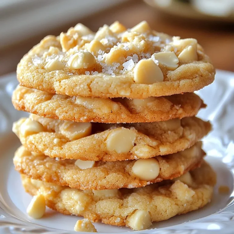 To make these tasty cookies, gather these items: - 1 cup unsalted butter, softened - 3/4 cup brown sugar, packed - 1/4 cup granulated sugar - 2 large eggs - 1 teaspoon pure vanilla extract - 2 1/4 cups all-purpose flour - 1 teaspoon baking soda - 1/2 teaspoon salt - 1 cup white chocolate chips - 1 cup macadamia nuts, roughly chopped You can enhance the flavor of your cookies with: - A pinch of cinnamon for warmth - 1/2 cup shredded coconut for a tropical twist - Zest from one orange or lemon for a fresh kick These additions make your cookies even more special. If you have dietary needs, you can make swaps: - Use coconut oil instead of butter for a dairy-free option. - Replace white chocolate chips with dark chocolate chips for a rich taste. - Choose a gluten-free flour blend to make these cookies gluten-free. These swaps ensure everyone can enjoy this treat. {{ingredient_image_1}} Start by preheating your oven to 350°F (175°C). Line a baking sheet with parchment paper. In a big bowl, mix 1 cup of softened butter, 3/4 cup of brown sugar, and 1/4 cup of granulated sugar. Beat them together until the mix is light and fluffy, about 3 to 4 minutes. Next, add 2 large eggs one at a time. Pour in 1 teaspoon of pure vanilla extract and mix well. In a separate bowl, whisk together 2 1/4 cups of all-purpose flour, 1 teaspoon of baking soda, and 1/2 teaspoon of salt. Gradually add this dry mix to the wet mix. Stir just until combined. Now fold in 1 cup of white chocolate chips and 1 cup of roughly chopped macadamia nuts until the dough is even. Using a tablespoon or a cookie scoop, drop mounds of dough onto your prepared baking sheet. Make sure to leave space between each mound, as they will spread. Bake in your preheated oven for 10 to 12 minutes. Look for golden edges and soft centers. This will give you the perfect cookie texture. Once baked, let the cookies cool on the baking sheet for about 5 minutes. After that, transfer them to a wire rack to cool completely. For a delightful finish, stack the cookies on a decorative plate. Sprinkle a bit of sea salt on top for a tasty salty-sweet contrast. To create the best white chocolate macadamia cookies, follow these tips. Use soft, room-temperature butter. This helps the cookies rise and become fluffy. Cream the butter and sugars well. Mix for at least three minutes to get a light and airy texture. When adding flour, mix just until combined. Over-mixing can lead to tough cookies. Lastly, let the dough rest for about 30 minutes before baking. This helps flavors blend and gives a better texture. Many bakers make simple mistakes. One common error is not measuring ingredients accurately. Use a kitchen scale for precise measurements. Another mistake is skipping the parchment paper. This helps prevent sticking and ensures even baking. Don’t open the oven door too soon. This can cause the cookies to sink. Also, always let your cookies cool on the baking sheet for a few minutes. This keeps them from breaking apart when moving them. You can easily adjust the sweetness of your cookies. If you prefer less sweetness, cut back a bit on both sugars. Use half a cup of brown sugar instead of three-fourths. For sweeter cookies, increase the white chocolate chips. You can add an extra quarter cup for a sweeter bite. Try mixing in dark chocolate chips or adding a pinch of sea salt. This creates a lovely sweet and salty balance. Pro Tips Use Room Temperature Ingredients: Ensure your butter and eggs are at room temperature for better incorporation and a smoother dough. Chill the Dough: For thicker cookies, chill the dough for at least 30 minutes before baking to prevent excessive spreading. Rotate the Baking Sheet: Halfway through baking, rotate the baking sheet to ensure even baking and browning of all cookies. Store Properly: Keep leftover cookies in an airtight container at room temperature for up to a week for optimal freshness. {{image_2}} You can make gluten-free white chocolate macadamia cookies easily. Just swap all-purpose flour with a gluten-free blend. Look for a blend that works well for baking. This way, you still get that chewy texture. The taste remains just as delightful. Keep in mind, the baking time may change. Always check for golden edges. To make vegan white chocolate macadamia cookies, replace butter with coconut oil or vegan butter. Use flax eggs instead of regular eggs. Mix one tablespoon of flaxseed meal with three tablespoons of water. Let it sit for 5 minutes until it thickens. Use dairy-free white chocolate chips for that creamy touch. These cookies will still taste amazing! You can add fun mix-ins to your cookies. Try dried cranberries for a tart twist. Chopped dark chocolate adds richness. Coconut flakes give a tropical flavor. You can also throw in some chopped nuts like walnuts or pecans. Get creative! The possibilities are endless, and each mix-in brings a new taste. To keep your white chocolate macadamia cookies fresh, store them in an airtight container. This method helps prevent air from making them hard. Place parchment paper between layers of cookies if stacking. This keeps them from sticking together. Store them at room temperature for up to one week. Freezing cookies is a great way to keep them longer. After baking, let them cool completely. Then, place them in a single layer on a baking sheet. Freeze them for about an hour until firm. After that, transfer the cookies to a freezer bag or container. Label the bag with the date. They can last for up to three months in the freezer. To enjoy your cookies warm, reheating is key. Preheat your oven to 350°F (175°C). Place the cookies on a baking sheet. Heat them for about 5 to 10 minutes. This helps bring back their soft texture. You can also use the microwave. Heat them for about 10 to 15 seconds. Be careful not to make them too hot. Enjoy your warm cookies with a glass of milk! You can tell the cookies are done when the edges turn golden. The centers should look soft and slightly puffed. They will continue to cook as they cool. Remove them from the oven and let them rest for about five minutes. This way, they firm up just right. Yes, you can swap the white chocolate for dark or milk chocolate. Each type gives a different taste. Dark chocolate adds richness, while milk chocolate brings sweetness. Just make sure to adjust the amount to keep the flavors balanced. To soften butter fast, cut it into small cubes and leave it at room temperature. You can also place the butter in a microwave-safe bowl. Microwave it for about 10 seconds. Check it often to ensure it doesn't melt. Soft butter mixes better and helps create fluffy cookies. This post covered everything you need for great cookies. We looked at the key ingredients, how to make the dough, and baking tips. I shared ideas for gluten-free and vegan options, plus fun mix-ins. You now know how to store cookies well and keep them fresh. Baking cookies should be fun and tasty. Enjoy the process and share your treats with others!