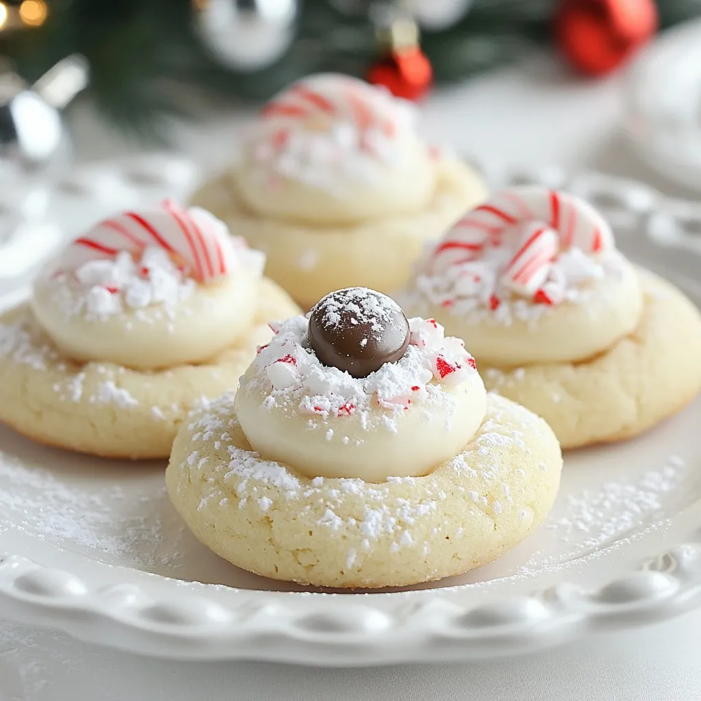 To make Candy Cane Kiss Cookies, you need these ingredients: - 1 cup unsalted butter, softened - 1 cup powdered sugar - 2 teaspoons vanilla extract - 2 ½ cups all-purpose flour - ½ teaspoon salt - 1 teaspoon peppermint extract - 1 cup crushed candy canes - 24 Hershey's Kiss candies (regular or peppermint) - Extra powdered sugar for dusting These ingredients create soft and sweet cookies. The butter makes them rich, while the sugar adds sweetness. The extracts give them a classic holiday flavor, and the crushed candy canes add a nice crunch. You can play with the recipe, too! Here are some fun options: - Use brown sugar instead of powdered sugar for a deeper flavor. - Swap out peppermint extract for almond extract for a different taste. - Add mini chocolate chips for extra sweetness. These tweaks can change the flavor profile. Each option adds a unique twist to your holiday baking. If you don’t have something on hand, don’t worry! Here are some easy swaps: - For unsalted butter, you can use salted butter. Just skip the added salt. - If you run out of powdered sugar, you can blend granulated sugar into a fine powder. - Use gluten-free flour in place of all-purpose flour for a gluten-free version. Always remember to adjust the amounts to keep the dough just right. These substitutions help you bake without stress. {{ingredient_image_1}} Start by preheating your oven to 350°F (175°C). This step is key for even baking. While the oven heats, take your baking sheets and line them with parchment paper. This helps prevent sticking and makes cleanup easy. In a large bowl, cream together 1 cup of softened unsalted butter and 1 cup of powdered sugar. Mix until the blend is light and fluffy. Next, stir in 2 teaspoons of vanilla extract and 1 teaspoon of peppermint extract. This gives your cookies a rich flavor. In another bowl, whisk together 2 ½ cups of all-purpose flour and ½ teaspoon of salt. Gradually add this dry mix to your wet ingredients. Stir just until you see no dry flour. Now fold in 1 cup of crushed candy canes, saving a bit for decoration later. Scoop out tablespoon-sized portions of dough and roll them into balls. Place these on your prepared baking sheets, leaving about 2 inches between each ball. Bake in the preheated oven for 10-12 minutes. You want the edges to turn light golden brown. Once baked, take the cookies out and press a Hershey's Kiss into the center of each one right away. Let them cool on the sheet for about 5 minutes, then move them to wire racks. After they cool completely, dust them with extra powdered sugar and sprinkle the reserved candy canes on top. This makes them festive and fun! To get the best texture for your Candy Cane Kiss Cookies, focus on your butter. Make sure it is softened but not melted. Softened butter helps create a light and fluffy dough. Cream it well with powdered sugar. This step adds air and keeps the cookies soft. Also, do not overmix your dough after adding the flour. Mix until just combined for a tender cookie. For extra flavor in your cookies, try adding more crushed candy canes. You can also play with the extracts. Swap the vanilla for almond extract for a nutty twist. A pinch of cinnamon can add warmth to the cookies, too. If you like a stronger mint taste, increase the peppermint extract slightly. Just remember, a little goes a long way! One common mistake is baking the cookies too long. Keep an eye on them and pull them out when the edges are just golden. Another mistake is not spacing the cookies apart on the baking sheet. They spread while baking, so leave about 2 inches between each dough ball. Lastly, don’t forget to dust with powdered sugar after cooling. This adds a lovely finish and a sweet touch to your cookies! Pro Tips Chill the Dough: For thicker cookies, chill the dough for at least 30 minutes before baking. This helps prevent spreading and keeps your cookies soft and chewy. Use Fresh Candy Canes: Ensure your crushed candy canes are fresh for the best flavor and crunch. Stale candy canes may lose their minty taste and become less crunchy. Experiment with Flavors: Try using different flavored Kisses, like caramel or almond, to give your cookies a unique twist each time you make them. Perfect Sugar Dusting: Use a fine sieve to dust powdered sugar over your cookies for a beautiful, even coating that enhances their festive appearance. {{image_2}} To make gluten-free Candy Cane Kiss cookies, swap all-purpose flour for a gluten-free blend. Look for a blend that has xanthan gum. This helps give the cookies structure. You can use a 1:1 ratio. Follow the same steps in the recipe. The cookies will still be soft and chewy. For vegan Candy Cane Kiss cookies, use vegan butter instead of regular butter. Also, choose a vegan version of Hershey's Kisses. You can find these at many stores. Replace the eggs with unsweetened applesauce or a flax egg. Mix one tablespoon of ground flaxseed with three tablespoons of water. Let it sit for a few minutes. Follow the recipe as usual. Your cookies will still be festive and delicious. Want to try a new flavor? You can add cocoa powder for chocolate cookies. Use 1/4 cup cocoa powder and reduce the flour by the same amount. For a fresh twist, try matcha. Add 1-2 teaspoons of matcha powder. This gives a nice green color and a unique taste. You can also mix in other extracts like almond or orange for a fun spin. Get creative! The options are endless. To keep your Candy Cane Kiss Cookies fresh, store them in an airtight container. Line the container with parchment paper to avoid sticking. Place a layer of cookies, then add more parchment on top. This helps keep them soft and tasty. You can keep them at room temperature for easy access. If you want to save some cookies for later, freezing is a great option. First, let the cookies cool completely. Then, place them in a single layer on a baking sheet. Freeze them for about an hour until solid. After that, transfer the cookies to a freezer-safe bag or container. Label it with the date. You can freeze them for up to three months. When stored properly, these cookies last about one week at room temperature. If you freeze them, they retain their taste and texture for three months. This makes it easy to enjoy festive treats any time of year! To make the cookies less sweet, cut back on the powdered sugar. You can use ¾ cup instead of 1 cup. Another way is to add a pinch of salt. Salt helps balance the sweetness. Consider using dark chocolate Kisses instead of milk chocolate. Dark chocolate has less sugar, which can help too. Yes, you can use other candies! Try using chocolate chips or M&M's. You can also use peanut butter cups for a fun twist. If you want a minty flavor, use Andes mints. Just press them into the cookies as you do with Kisses. Be creative and have fun with your choices. If your dough is too sticky, add more flour. Start with a tablespoon at a time. Mix it in until you can handle the dough easily. You can chill the dough in the fridge for 30 minutes. Chilling helps firm it up, making it easier to shape. Always keep your hands floured to help with sticking. This post outlined how to make candy cane kiss cookies step by step. You learned about the key ingredients, tips for baking, and how to store your cookies. We also explored fun variations to try. Remember, it’s all about finding the right texture and flavor. Avoid common mistakes to ensure your cookies turn out great. Follow the tips given, and enjoy your tasty treats! Happy baking!