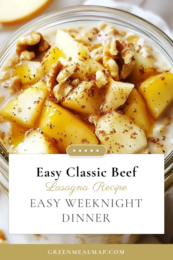 Start your mornings with these delicious Apple Pie Overnight Oats, a healthy overnight oats recipe that's both satisfying and easy! Perfect as a quick apple cinnamon breakfast, this no-cook oatmeal recipe combines rolled oats, almond milk, fresh apples, and Greek yogurt for extra creaminess. Just prepare the night before and wake up to a delightful meal. Save this recipe for a nutritious start! #ApplePieOvernightOats #HealthyBreakfast #OvernightOats #NoCookOatmeal