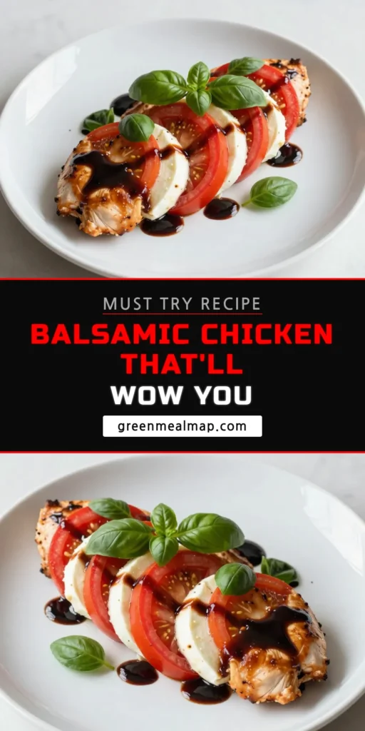 Discover the perfect Balsamic Glazed Caprese Chicken recipe for a delicious, healthy dinner. This easy dinner recipe features tender chicken topped with fresh mozzarella, juicy tomatoes, and a homemade balsamic glaze. You'll love this baked chicken with mozzarella that not only tastes amazing but also satisfies your cravings for healthy chicken recipes. Save this recipe and impress your family tonight! #BalsamicGlazedChicken #CapreseChicken #HealthyRecipes #EasyDinnerRecipes