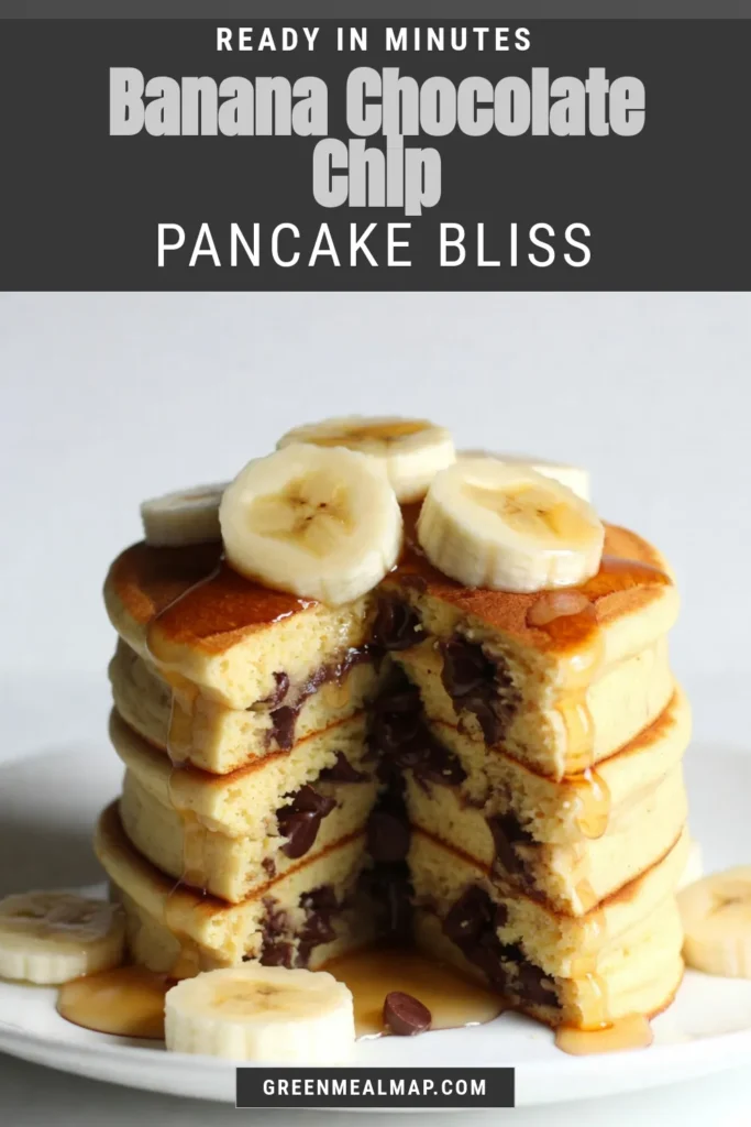 Start your morning right with these delicious banana chocolate chip pancakes! This easy pancake recipe guarantees fluffy banana pancakes that everyone will love. Made with ripe bananas and rich chocolate chips, breakfast with chocolate chips has never been easier or tastier. Enjoy homemade banana pancakes topped with fresh banana slices and maple syrup. Try it today and elevate your breakfast game! #BananaPancakes #ChocolateChip #BreakfastIdeas #PancakeRecipe