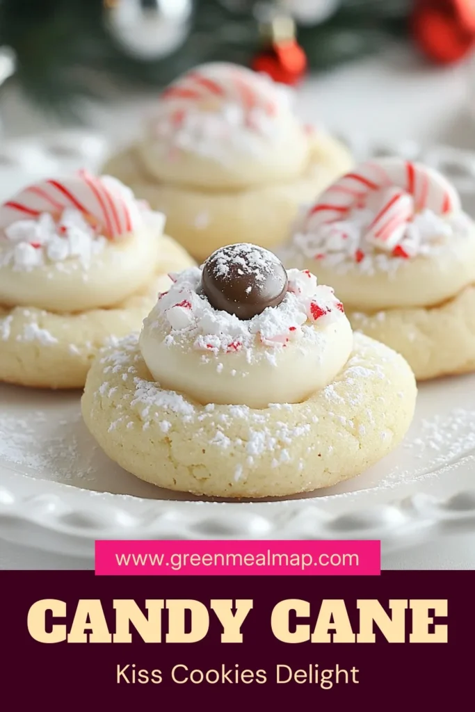 Indulge in the festive spirit with these irresistible Candy Cane Kiss Cookies! Perfect for holiday baking treats, this easy recipe combines the deliciousness of peppermint and chocolate for a delightful twist on classic Christmas cookie recipes. Made with Hershey's Kiss candies and crushed candy canes, these peppermint chocolate cookies are sure to impress. Give them a try this season and watch your friends and family smile! Don't forget to save this recipe! #CandyCaneKissCookies #HolidayBaking #ChristmasCookies #PeppermintDelights