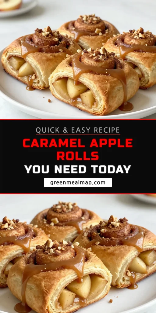 Indulge in these delicious caramel apple cinnamon rolls—a perfect blend of warm caramel, soft dough, and fresh apples. This easy cinnamon roll recipe will have your kitchen smelling heavenly and your friends begging for more. Enjoy homemade caramel rolls as a sweet breakfast or a delightful apple dessert roll. Don't miss out on these warm caramel apple treats; save this recipe and impress your guests today! #CinnamonRolls #AppleDessert #HomemadeTreats #BakingRecipes