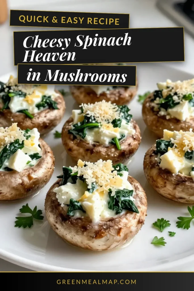 Discover the ultimate party treat with these cheesy spinach stuffed mushrooms! Perfect as spinach and cheese appetizers, these stuffed portobello mushrooms feature a creamy spinach filling that will wow your guests. Try this easy baked mushroom recipe that combines fresh ingredients and rich flavors. Elevate your gatherings—save this recipe for delicious cheesy spinach stuffed mushrooms today! #StuffedMushrooms #AppetizerRecipes #Holidays #MushroomRecipes