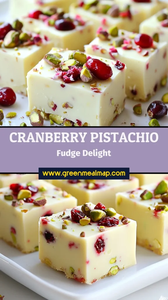 Get ready to impress with this easy Cranberry Pistachio Fudge recipe! Perfect for the holidays, this no-bake fudge combines rich white chocolate with tart cranberries and crunchy pistachios. In just 15 minutes of prep, you can whip up this delightful treat that’s certain to become a favorite in your holiday fudge recipes. Ideal for gifting or serving at parties, don't miss this simple yet elegant dessert! Save the recipe now! #CranberryPistachioFudge #WhiteChocolateFudge #NoBakeFudge #EasyFudgeRecipes