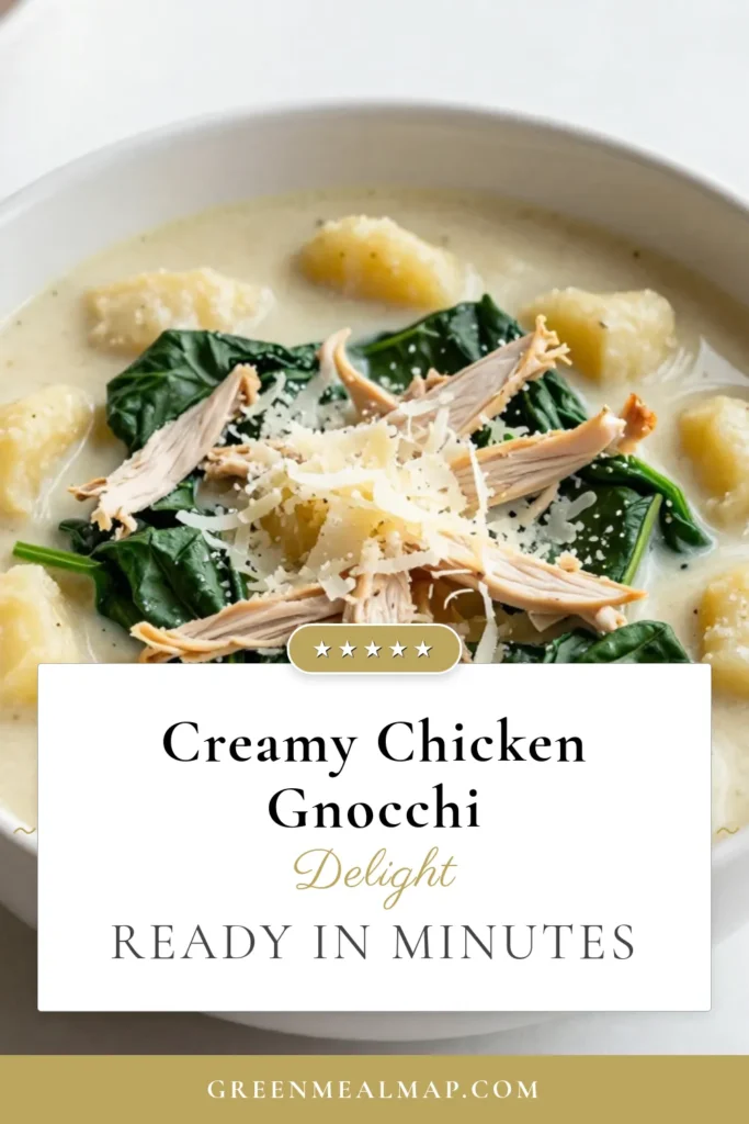 Warm up with this irresistible creamy garlic chicken gnocchi soup, a comforting twist on easy chicken soup. This delicious gnocchi soup recipe combines shredded chicken, fresh spinach, and rich cream for a satisfying meal that's ready in just 30 minutes. Perfect for cozy nights, this creamy chicken gnocchi will delight your taste buds. Try this garlic chicken soup recipe today and share the warmth! #creamygarlicchickensoup #gnocchi #easysouprecipes #chickensoup
