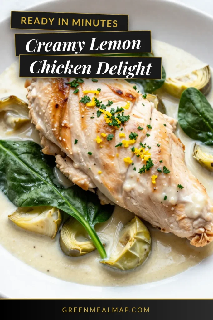Discover the deliciousness of Creamy Lemon Artichoke Chicken, a perfect blend of flavors that makes for an easy chicken recipe! This lemon chicken dish features tender chicken breasts, savory artichoke hearts, and fresh spinach in a creamy sauce. A healthy chicken dinner idea that comes together in just 30 minutes! Try it today and elevate your meal planning. Save this recipe for your next dinner! #CreamyChicken #EasyRecipes #HealthyDinner #LemonChicken