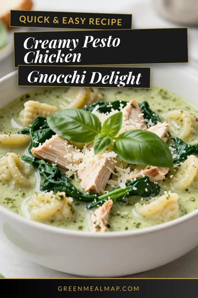 Warm up with this Creamy Pesto Chicken Gnocchi Soup, a cozy delight perfect for any night! This easy pesto soup combines tender chicken, fluffy gnocchi, and fresh spinach in a rich basil pesto chicken broth. Ideal for quick dinners, this Gnocchi Soup Recipe is sure to be a family favorite. Save this recipe now and enjoy a bowl of comfort! #CreamyPestoChickenSoup #EasyPestoSoup #ChickenGnocchiSoup #BasilPestoChicken