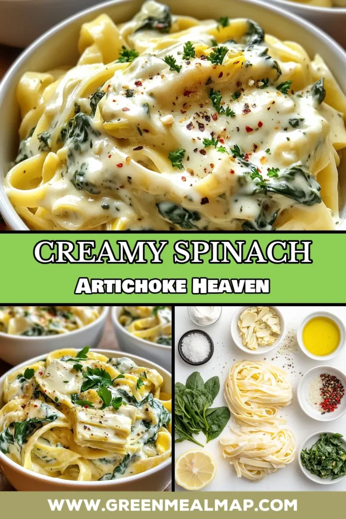 Indulge in creamy spinach artichoke pasta, a delightful twist on fettuccine recipes! This easy pasta recipe combines a rich spinach artichoke sauce with tender fettuccine for a satisfying vegetarian dish. Perfect for quick weeknight dinners, it's a hit with everyone. Enjoy this creamy pasta that's loaded with flavor. Save this recipe for delicious meal inspiration! #CreamySpinachArtichokePasta #VegetarianPastaDishes #FettuccineRecipes #EasyPastaRecipes