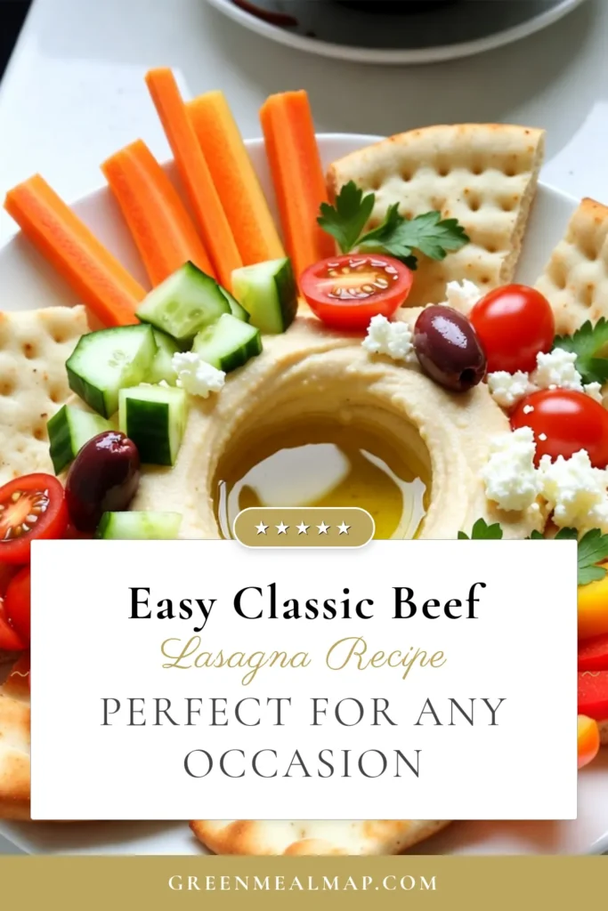 Create a stunning Loaded Greek Hummus Board that's perfect for any occasion! This easy hummus recipe combines creamy Greek hummus with fresh veggies, Kalamata olives, and crumbled feta for a beautiful Mediterranean dip platter. Ideal for healthy snack ideas, it’s quick to prepare in just 15 minutes. Impress your guests and make this delicious Loaded Greek Hummus today! Save this recipe for your next gathering! #GreekHummusBoard #LoadedGreekHummus #HealthySnackIdeas #MediterraneanDipPlatter