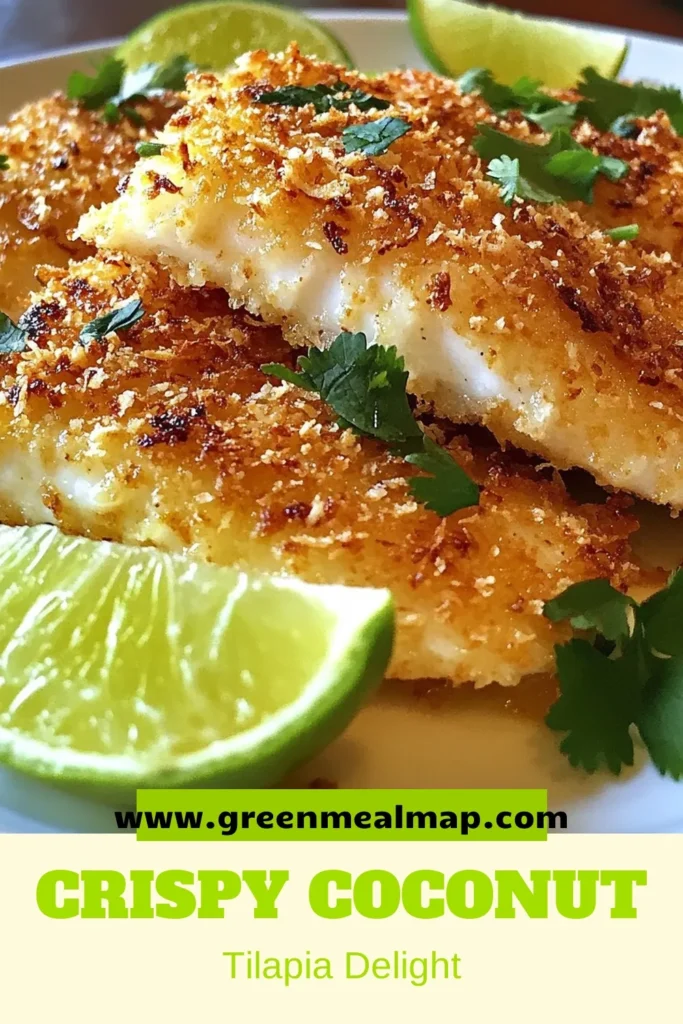 Indulge in this delicious Coconut Crusted Tilapia, a perfect crispy tilapia recipe that's sure to impress! This seafood frying recipe combines unsweetened coconut and panko breadcrumbs for a healthy tilapia dish that's both satisfying and easy to make. Ready in just 30 minutes, it's the ideal choice for a quick dinner. Don't miss out—save this recipe and bring a taste of the tropics to your kitchen! #CoconutCrustedTilapia #SeafoodRecipes #HealthyEating #EasyDinnerIdeas