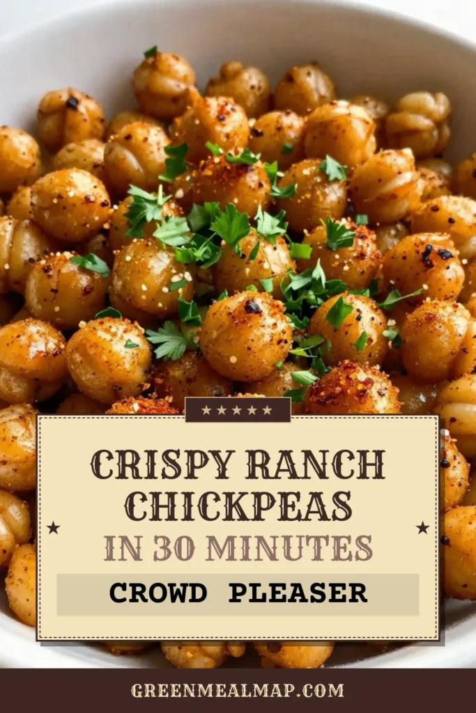 Satisfy your cravings with these Ranch Roasted Chickpeas, the perfect healthy chickpea snacks! This oven roasted chickpeas recipe transforms simple ingredients into crunchy chickpeas bursting with flavor. Tossed in a zesty vegan ranch seasoning recipe, they’re a guilt-free treat for any occasion. Try this easy recipe and enjoy a nutritious snack that’s so good you’ll want to save it for later! #HealthySnacks #VeganRecipes #ChickpeaSnacks #CrunchySnacks