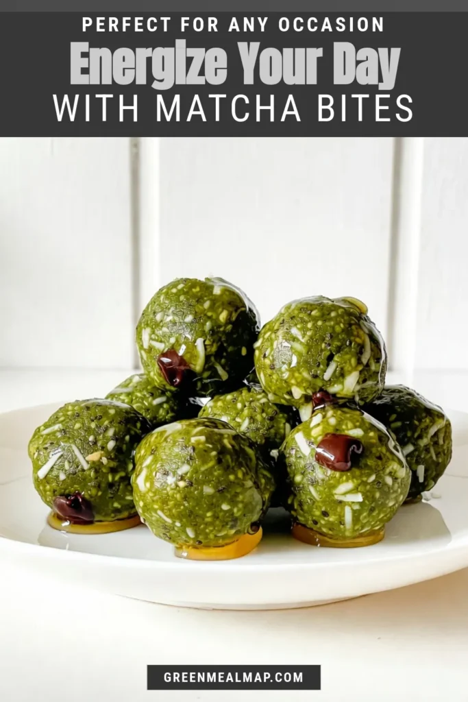 Get energized with these delicious Matcha Coconut Energy Bites! Perfect as a quick snack, these no-bake matcha snacks combine wholesome ingredients like oats and shredded coconut for a healthy boost. Packed with nutrients, these vegan matcha recipes are ideal for on-the-go munching. Try making these healthy energy bites today and enjoy a tasty, guilt-free treat! Save this recipe for your next craving! #matchaenergybites #coconutsenergybites #veganrecipes #snackideas