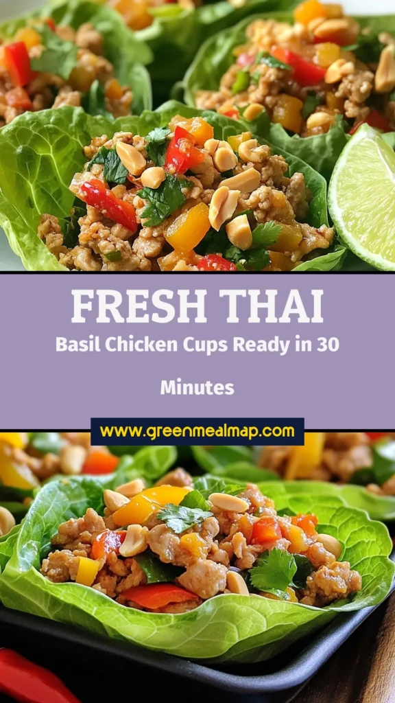Discover the deliciousness of this Thai Basil Chicken Recipe! These Easy Thai Basil Chicken Lettuce Cups are a perfect appetizer or light meal. Made with ground chicken and fresh Thai basil, this Lettuce Cups Recipe is quick and full of flavor. Enjoy these Asian Chicken Lettuce Cups wrapped in crunchy lettuce for a healthy twist. Save this Ground Chicken Lettuce Wraps recipe to impress your family tonight! #ThaiBasilChicken #LettuceCups #EasyRecipes #HealthyEating