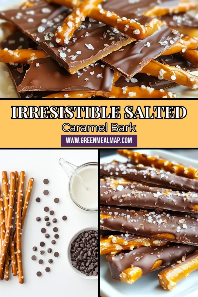 Indulge in this easy pretzel dessert recipe for Salted Caramel Pretzel Bark! This no-bake pretzel snack combines crunchy pretzels, rich chocolate, and creamy homemade salted caramel treats, making it perfect for any sweet tooth. Follow our simple steps to create this delightful chocolate caramel pretzel recipe in no time. Save this recipe for your next gathering! #SaltedCaramelPretzelBark #PretzelDessert #HomemadeTreats #NoBakeSnack