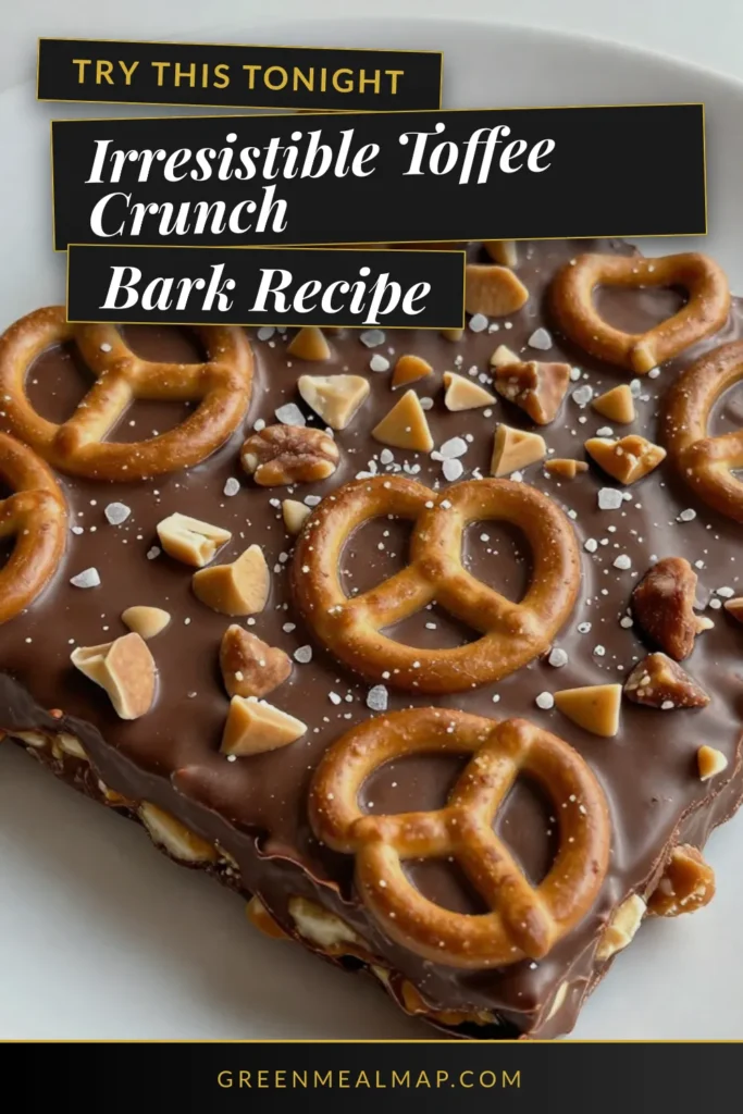 Indulge in the sweet crunch of Chocolate Toffee Crunch Bark, an easy chocolate bark recipe that's perfect for any occasion! This no-bake chocolate candy recipe combines rich chocolate, toffee bits, and pretzels for a delightful treat. Make homemade chocolate toffee treats that everyone will love! Perfect for sharing or gifting, your friends will thank you! Save this recipe and enjoy a delicious batch today! #ChocolateBark #NoBakeTreats #ToffeePretzelBark #ChocolateLovers