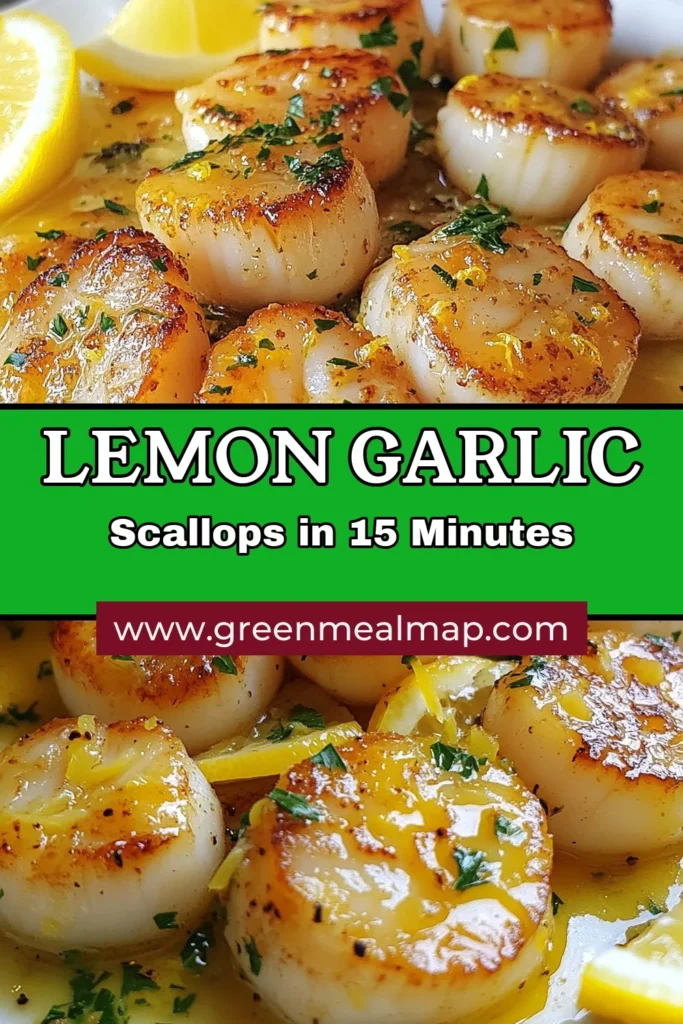 Enjoy a delicious Lemon Garlic Scallops recipe that's perfect for a quick scallop dinner! This easy scallop dish features perfectly seared scallops with lemon in a flavorful seafood garlic lemon sauce. In just 15 minutes, you can create an impressive meal. Ideal for weeknight dinners or special occasions, this dish is a must-try. Save this recipe for your next culinary adventure! #LemonGarlicScallops #SearedScallops #QuickDinner #SeafoodRecipes