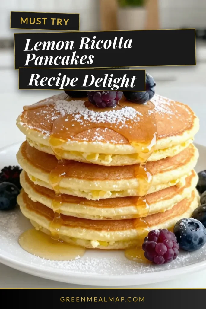 Discover the perfect start to your day with these delicious lemon ricotta pancakes! This fluffy pancake recipe combines creamy ricotta with zesty lemon for an easy pancake breakfast that will brighten your mornings. These homemade breakfast pancakes are quick to make and are sure to impress. Ready to whip up a batch? Save this recipe for your next brunch! #LemonRicottaPancakes #FluffyPancakeRecipe #EasyPancakeBreakfast #HomemadeBreakfastPancakes