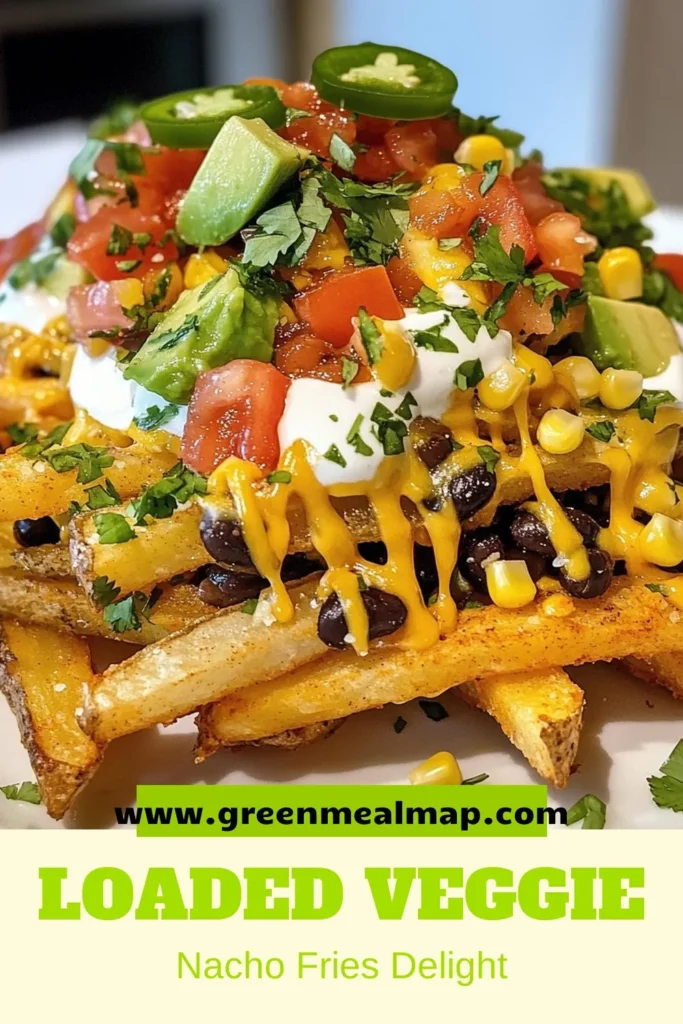 Indulge in these Loaded Veggie Nacho Fries for a delicious twist on your favorite snack! This veggie nachos recipe features crispy fries topped with plant-based goodness like black beans, corn, and melted cheese, making it the perfect vegan friendly nachos option. Enjoy crispy fries toppings with fresh avocado and flavorful spices. Ready to elevate your snacking game? Try this recipe and save it for later! #VeganEats #NachoFries #PlantBased #HealthySnacks