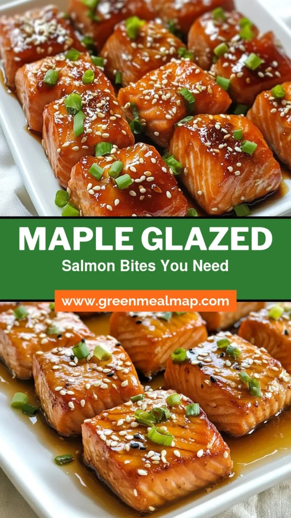 Looking for an irresistible healthy salmon appetizer? Try these Maple Glazed Salmon Bites! This easy salmon recipe features tender salmon coated in a delicious glaze made with maple syrup, soy sauce, and spices. Perfect for parties or a quick weeknight dinner, these salmon bites are sure to impress. Dive into this mouthwatering salmon bites recipe and get ready to savor the flavor! Save this recipe now! #MapleGlazedSalmon #SalmonBitesRecipe #HealthySalmonAppetizer #EasySalmonRecipes