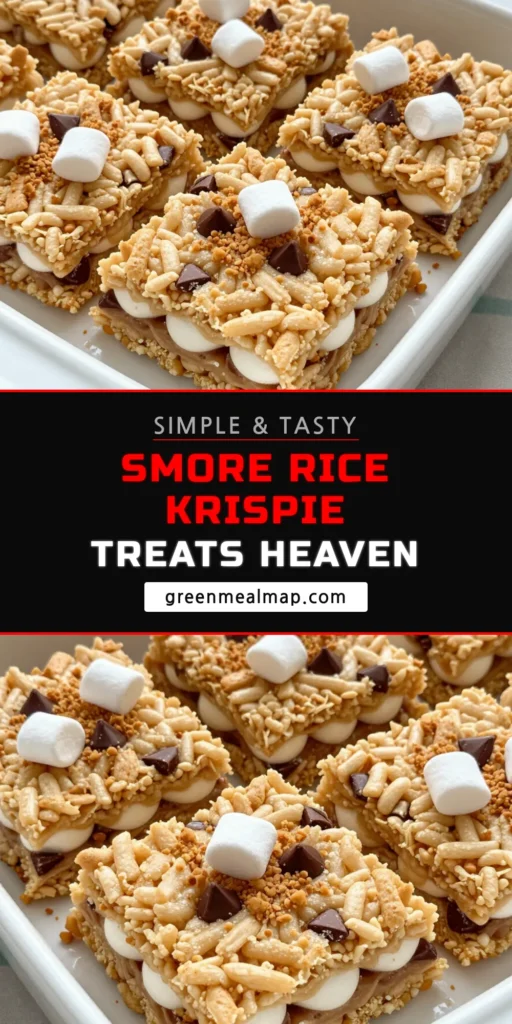 Indulge in these delicious S’mores Rice Krispie Treats, an easy Rice Krispie treats recipe that's perfect for any occasion. This no-bake s'mores recipe combines the gooey goodness of marshmallows, chocolaty treats, and crunchy graham cracker desserts for a delightful twist on a classic favorite. Share the joy! Try it today and don't forget to save this recipe for your next sweet craving. #SmoreTreats #NoBakeDessert #RiceKrispieTreats #GrahamCrackerDesserts