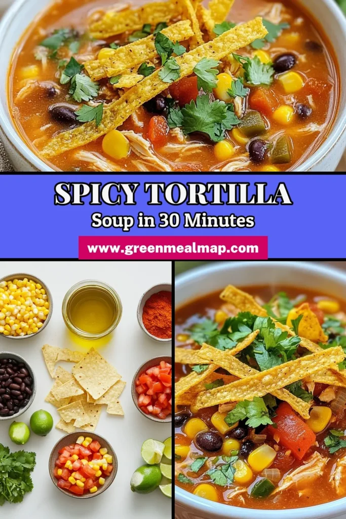 Enjoy an irresistible Spicy Instant Pot Soup with this Chicken Tortilla Soup Recipe that's perfect for busy weeknights! This Quick Chicken Soup combines tender chicken, black beans, corn, and a medley of spices for a flavorful meal. Ready in just 30 minutes, this Instant Pot Chicken Recipe is both easy and satisfying. Don't forget to top it with crispy tortillas and fresh cilantro! Save this Easy Tortilla Soup for your next family dinner! #InstantPotRecipes #SoupSeason #QuickDinner #TortillaSoup