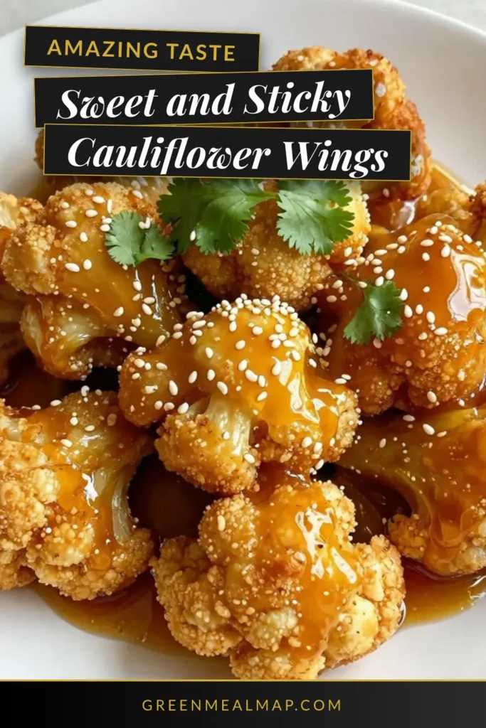 Get ready to indulge in these Sticky Honey Garlic Cauliflower Wings! This honey garlic cauliflower recipe is a game changer for vegan appetizers. Crispy baked cauliflower becomes a deliciously sticky treat that's dairy-free and perfect for parties. Enjoy these vegan cauliflower wings as a flavorful snack or appetizer. Don't miss out—try the recipe today and impress your guests! #VeganFood #CauliflowerWings #HealthyRecipes #DairyFreeAppetizer