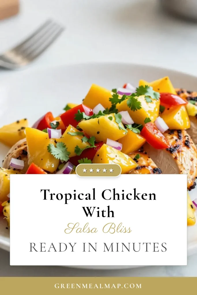 Looking for a delicious and easy chicken dinner? Try our Mango Pineapple Salsa Chicken! This tropical salsa chicken recipe features juicy grilled chicken topped with a vibrant fresh mango salsa made from ripe mango and pineapple. Perfect for summer grilling, this dish is a hit at gatherings. Simple to make, and bursting with fresh flavors, it’s a must-try. Save this recipe for a tasty weeknight meal! #GrilledChickenRecipes #TropicalSalsaChicken #EasyChickenDinner #FreshMangoSalsaRecipe