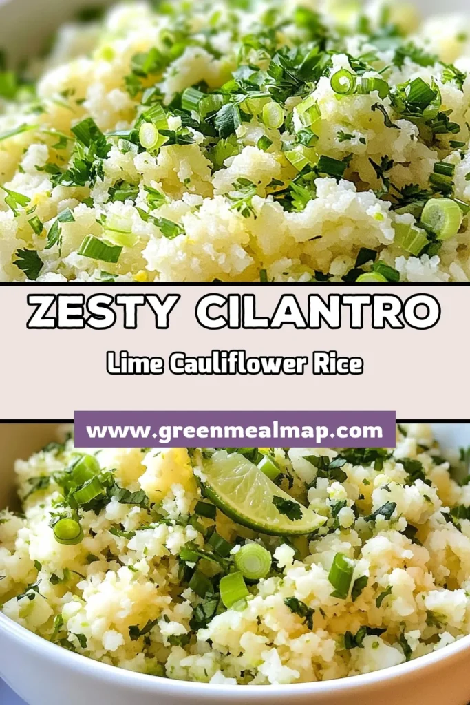 Discover how to make the perfect Cilantro Lime Cauliflower Rice with this easy cauliflower rice recipe! This healthy cauliflower side dish is packed with flavor, thanks to fresh cilantro and zesty lime. It's a delicious vegan alternative that pairs well with any meal. Ready in just 15 minutes, it’s ideal for a quick weeknight dinner. Save this recipe to elevate your meals today! #CilantroLimeCauliflowerRice #CauliflowerRiceRecipe #HealthyCauliflowerSideDish #VeganCauliflowerRice