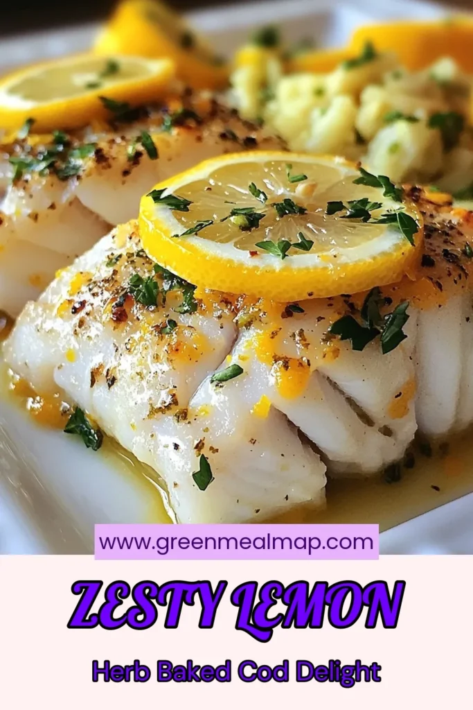 Indulge in this delicious lemon herb baked cod recipe, a healthy cod recipe that's perfect for any weeknight dinner. Bursting with flavors of baked cod with garlic and fresh herbs, this easy fish recipe is a must-try! Enjoy a Mediterranean baked fish dish that's ready in just 40 minutes. Perfectly flaky and garnished with lemon and parsley, this dish will impress your family. Save this recipe and bring vibrant taste to your table! #HealthyRecipes #BakedCod #MediterraneanCooking #EasyDinnerIdeas