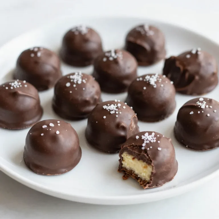 To make these chocolate-covered cheesecake bites, gather these key items: - 8 oz cream cheese, softened - 1/4 cup powdered sugar - 1 teaspoon vanilla extract - 1 cup graham cracker crumbs - 1 cup semi-sweet chocolate chips - 1 tablespoon coconut oil (or vegetable shortening) - Sea salt (for garnish) These ingredients create a rich, creamy filling and a smooth chocolate coat. You can add fun twists to your cheesecake bites. Here are some ideas: - Chopped nuts for crunch - Fresh fruit puree mixed into the filling - Flavored extracts like almond or lemon - Different types of chocolate, like dark or white Experimenting with these options can lead to tasty new flavors. Choosing the right brands makes a big difference. Here are my top picks: - Cream Cheese: Philadelphia is a classic choice. It’s creamy and rich. - Chocolate Chips: Ghirardelli or Nestlé work well. They melt smoothly. - Graham Crackers: Honey Maid offers a great flavor and texture. - Coconut Oil: Spectrum or Nutiva brands are good for melting. Using quality ingredients enhances the taste of your bites. Enjoy crafting these delightful treats! {{ingredient_image_1}} Start with 8 ounces of softened cream cheese. In a large bowl, mix the cream cheese, 1/4 cup of powdered sugar, and 1 teaspoon of vanilla extract. Use an electric mixer for best results. Beat until the mixture is smooth and creamy. This step is key for a great texture. Next, add 1 cup of graham cracker crumbs. Stir gently until everything is combined. The mix should hold together but still feel crumbly. Now, it’s time to shape the cheesecake. Use a small cookie scoop or your hands to form the mixture into small balls. Aim for about 1 inch in diameter. Place each ball on a baking sheet lined with parchment paper. This helps prevent sticking. Once you form all the bites, freeze them for about 30 minutes. This makes them firm and easier to coat. While the bites freeze, prepare the chocolate. Take 1 cup of semi-sweet chocolate chips and 1 tablespoon of coconut oil. Place them in a microwave-safe bowl. Microwave in 30-second intervals. Stir between each interval until the chocolate is smooth and melted. After the cheesecake bites are firm, remove them from the freezer. Dip each bite into the melted chocolate. Let any extra chocolate drip off. Once dipped, return them to the baking sheet. Before the chocolate sets, sprinkle a small pinch of sea salt on each one. This adds a nice contrast to the sweet chocolate. Finally, place the baking sheet in the refrigerator for about 15 minutes. This ensures the chocolate hardens properly. Enjoy your delicious treats! To get a smooth and creamy texture, start with soft cream cheese. You can leave it out for about 30 minutes before mixing. This helps it blend easily. Use an electric mixer on medium speed to combine the cream cheese, powdered sugar, and vanilla extract. Mix until the mixture is completely smooth. If you want a richer flavor, consider adding a bit more vanilla extract. One common mistake is using cold cream cheese. Cold cheese makes it hard to mix. Another mistake is not measuring the ingredients correctly. Use measuring cups and spoons for accuracy. If the mixture feels too dry, add a tiny bit of milk to help it stick. Lastly, don’t skip the freezing step. Freezing helps the bites hold their shape when you dip them in chocolate. When melting chocolate, patience is key. Use a microwave-safe bowl and add chocolate chips and coconut oil. Heat in 30-second intervals. Stir after each interval until smooth. This avoids burning the chocolate. If you don’t have a microwave, you can melt chocolate in a bowl over simmering water. Just make sure the bowl doesn’t touch the water. This method gives you more control. Always dip the cheesecake bites in warm chocolate for an even coat. Pro Tips Chill Your Ingredients: Ensure your cream cheese is softened but still cool for easier mixing and better texture. Use Quality Chocolate: Opt for high-quality chocolate chips for a richer flavor that complements the cheesecake filling. Perfect Dipping Technique: Dip the bites quickly to avoid melting the chocolate; use a fork for a smooth finish. Experiment with Flavors: Add a splash of almond extract or a sprinkle of citrus zest to the cream cheese mixture for a unique twist. {{image_2}} You can easily change the flavor of your cheesecake bites. For strawberry, add pureed strawberries to the cream cheese mix. Use about 1/4 cup for a nice berry burst. For lemon, mix in fresh lemon juice and zest. This brightens the taste and adds a zing. You can also try flavors like chocolate or coffee for fun twists. While semi-sweet chocolate is a classic choice, you can swap it for white or dark chocolate. White chocolate brings a sweet and creamy taste. Dark chocolate offers a rich flavor and a slight bitterness that balances the sweetness of the cheesecake. Just melt and dip the bites as you would with semi-sweet chocolate. Toppings make your cheesecake bites even more fun! Try adding chopped nuts like almonds or pecans for crunch. You can also sprinkle colorful sprinkles on top right after you dip them in chocolate. This adds a festive look and makes them extra special. Don’t forget a pinch of sea salt for a sweet-salty combo that everyone loves! To keep your chocolate-covered cheesecake bites fresh, place them in an airtight container. Line the bottom of the container with parchment paper. This helps prevent sticking. You can stack them, but separate layers with more parchment paper. Store the container in the fridge. This keeps them cool and tasty. When stored properly, these bites last about a week in the fridge. If you want to keep them longer, freezing is a great option. Freeze them in a single layer on a baking sheet first. After they are frozen solid, transfer them to an airtight container. They can last up to three months in the freezer. These bites taste best cold, so no need to heat them. If they seem a bit soft after thawing, pop them back in the fridge for a bit. This will help them firm up. Always enjoy them chilled for the best flavor and texture! Yes, you can make these bites ahead of time. After you form the cheesecake balls, you can freeze them for up to two weeks. Just keep them in an airtight container. When you want to serve them, dip them in chocolate and let them set. I like to serve these bites chilled. Arrange them on a pretty plate. You can add fresh berries or mint leaves for a nice touch. Guests enjoy the look and flavor. These bites make a fun dessert for parties or family gatherings. Yes, you can make these bites dairy-free. Substitute the cream cheese with a dairy-free cream cheese. Use dairy-free chocolate chips for the coating. This way, everyone can enjoy these tasty treats! You learned how to make delicious chocolate-covered cheesecake bites. We covered key ingredients, preparation steps, and essential tips. With variations, you can customize each bite to your taste. You can store them for later, too. These bites are fun to make and share. Now you have all the info you need. Enjoy impressing your friends and family with these tasty treats!
