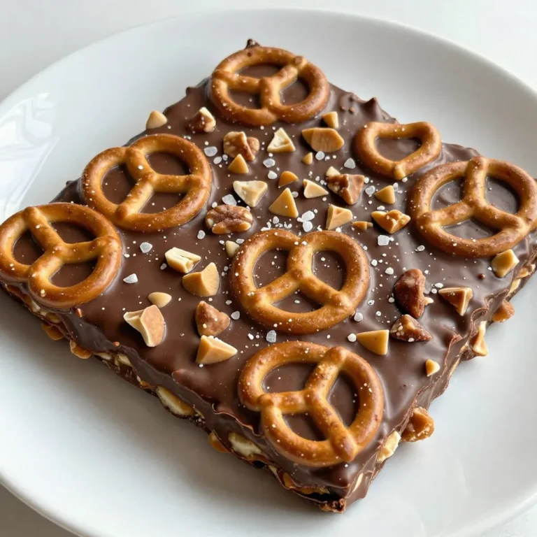 - 1 cup semi-sweet chocolate chips - 1 cup milk chocolate chips - 1 cup toffee bits - 1/2 cup chopped nuts (almonds or pecans) - 1/2 cup crushed pretzels - 1/4 cup sea salt flakes 1. Preheat the oven and prepare the baking sheet. Set your oven to 350°F (175°C). Line your baking sheet with parchment paper. This keeps the bark from sticking. 2. Toasting pretzels for texture. Spread the crushed pretzels on the baking sheet in a single layer. Bake them for about 5 minutes. This gives them a nice crunch. Remove and let them cool. 1. Melting chocolate chips in the microwave. In a microwave-safe bowl, mix the semi-sweet and milk chocolate chips. Heat in 30-second bursts. Stir after each burst until melted and smooth. 2. Spreading chocolate and adding toppings. Pour the melted chocolate over the cooled pretzels. Use a spatula to spread it evenly. Then sprinkle the toffee bits over the chocolate. If you want, add chopped nuts now. 1. Cooling time for setting the chocolate. Place the baking sheet in the refrigerator. Let the chocolate cool for about 30 minutes. This helps it set firmly. 2. Breaking the bark into pieces. Once set, take it out of the refrigerator. Break the bark into pieces of your choice. Enjoy! {{ingredient_image_1}} To make your bark crunchy, use fresh ingredients. Old chocolate or stale pretzels can ruin the texture. Toasting the pretzels for five minutes brings out their flavor. This step adds a nice crunch. When melting chocolate, do it slowly. Use a microwave-safe bowl. Heat the chocolate in 30-second bursts. Stir after each burst until smooth. This helps prevent burning. You can add spices for a twist. Cinnamon or a pinch of cayenne pepper can give a kick. Vanilla extract also adds depth. Try different spices to find your favorite mix. For toppings, think outside the box. You can use crushed cookies, dried fruits, or seeds. Mixing things up keeps the recipe exciting. Have fun with your choices! Chopped nuts add a rich taste. Almonds and pecans work great. You can also try walnuts or hazelnuts. If you want, add nut butter like peanut or almond. It gives a creamy texture. Not a fan of milk chocolate? Use dark chocolate for a richer flavor. White chocolate is sweet and creamy. If you're dairy-free, look for vegan chocolate options. They taste just as good! Make the bark special for holidays. Add festive sprinkles or colored candy for a fun touch. For fall, use pumpkin spice. In winter, peppermint bits can brighten the bark. Each season brings new flavors! Store your Chocolate Toffee Crunch Bark in an airtight container. You can keep it at room temperature for ease. If your home is warm, put it in the fridge. - Room Temperature: Keeps the bark chewy and crunchy. - Refrigeration: Best if it’s hot or humid outside. Use a container that seals tightly. This keeps the bark fresh and safe from air. You can also line the container with parchment paper to avoid sticking. Chocolate Toffee Crunch Bark lasts about two weeks. You can enjoy it longer if you store it well. - Signs of Spoilage: Look for changes in color or a dull surface. If it smells off, toss it. Keep an eye on the texture, too. If it feels dry, it may be past its prime. Can I use different types of chocolate? Yes! You can mix dark, milk, or white chocolate. Each gives a unique taste. How do I make this recipe gluten-free? Use gluten-free pretzels and check all labels on your ingredients. This way, you ensure that every part is free from gluten. What to do if the chocolate won’t melt properly? Make sure to microwave in short bursts. Stir often to help it melt evenly. If it’s still lumpy, add a tiny bit of coconut oil. How can I prevent the bark from being too sweet? Balance flavors by adding a pinch of sea salt. This enhances the taste and cuts the sweetness. You can also use dark chocolate to lower the sugar. Pro Tips Use Quality Chocolate: Opt for high-quality chocolate chips for a smoother melt and richer flavor. Experiment with Toppings: Feel free to mix in different toppings such as dried fruits or coconut for added variety. Cool Completely: Ensure the bark is completely cooled in the refrigerator for clean breaks when you cut it. Store Properly: Keep the bark in an airtight container to maintain freshness and prevent it from melting. {{image_2}} Making Chocolate Toffee Crunch Bark is fun and easy. We explored key ingredients like semi-sweet and milk chocolate chips, and toffee bits. Optional add-ins such as nuts or pretzels can enhance your bark. You learned to toast, melt, and assemble the ingredients for the best results. Remember, adjusting flavors and toppings can make each batch unique. Store your bark properly for lasting freshness. With these tips, you can craft a delicious treat that everyone will enjoy. Your creativity will shine, so get baking and make it your own!