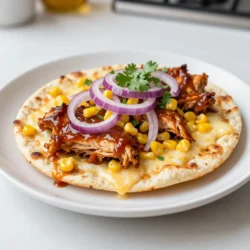 - Flatbreads - Cooked chicken - BBQ sauce - Shredded mozzarella cheese - Red onion - Cilantro - Corn kernels - Garlic powder - Salt and pepper To make BBQ chicken flatbread, you need a few simple ingredients. First, grab some flatbreads. You can buy them or make your own. Next, use cooked chicken. Shredded chicken works best for this dish. Choose your favorite BBQ sauce for flavor. You’ll also need shredded mozzarella cheese. It melts well and adds creaminess. Thinly slice some red onion for a bit of crunch. Fresh cilantro brings a nice herb taste. Corn kernels add a sweet touch. Don’t forget garlic powder! It gives extra flavor. Lastly, have salt and pepper ready for seasoning. These ingredients come together to make a quick and tasty meal. {{ingredient_image_1}} First, set your oven to 425°F (220°C). This heat will help make the flatbread crispy. In a bowl, mix 1 cup of shredded chicken with 1/2 cup of BBQ sauce. Add 1/2 teaspoon of garlic powder. Stir until the chicken is well-coated. Add salt and pepper to taste. This mix gives the flatbread its rich flavor. Grab 2 flatbreads. Place them on a baking sheet lined with parchment paper. Spread the BBQ chicken mixture evenly over the flatbreads. Next, sprinkle 1 cup of shredded mozzarella cheese on top. Then, add 1/2 cup of thinly sliced red onions and 1/2 cup of corn kernels. Now, bake the flatbreads for 10-12 minutes. Look for crispy edges and bubbling cheese. Once done, take them out and let them cool for a couple of minutes. This helps the cheese set. Before serving, chop 1/4 cup of cilantro and sprinkle it over the flatbreads. Slice them into triangles for easy eating. Enjoy with extra BBQ sauce on the side for dipping! Pick a BBQ sauce that suits your taste. You can choose sweet or spicy. If you like a tangy flavor, look for vinegar-based sauces. For a smoky taste, try Kansas City-style sauces. You can even mix sauces for a unique flavor. Remember, the sauce can change the whole flatbread. Making flatbread at home is easy and fun. Mix flour, water, salt, and a bit of oil. Knead the dough until it's smooth. Let it rest for 30 minutes. Roll it out into thin rounds. Cook each flatbread on a hot skillet until golden. Homemade flatbread adds a special touch to your BBQ chicken flatbread. Mozzarella cheese is a classic choice for BBQ chicken flatbread. It melts well and has a mild flavor. You can also try cheddar for a sharper taste. If you want something unique, use gouda or pepper jack. Mix different cheeses for extra flavor and texture. You can adjust the flavors to fit your taste. Add herbs like basil or oregano for freshness. Try different toppings like jalapeños or bell peppers for a kick. If you prefer a sweeter taste, add honey or brown sugar to the BBQ sauce. Always taste as you go to find your perfect mix. Pro Tips Perfectly Shredded Chicken: For the best texture, use a fork to shred the chicken while it’s still warm. This makes it easier to mix with the BBQ sauce. Cheese Choices: While mozzarella is classic, feel free to experiment with smoked gouda or cheddar for a different flavor profile. Fresh vs. Canned Corn: If using canned corn, make sure to drain and rinse it well to avoid excess moisture, which can make the flatbread soggy. Garnishing Tips: Add the cilantro just before serving to keep it fresh and vibrant, enhancing the overall look and flavor. {{image_2}} You can make a tasty vegetarian BBQ flatbread easily. Swap chicken for grilled veggies. Try zucchini, bell peppers, or mushrooms. Use your favorite BBQ sauce to coat the veggies. Top it with mozzarella and bake as usual. This dish still has great flavor without meat. Want some heat? Add some spice to your BBQ chicken flatbread. Mix in sliced jalapeños or a dash of hot sauce to the chicken. You can even use spicy BBQ sauce for an extra kick. This will make your flatbread exciting and flavorful! If you need gluten-free options, use gluten-free flatbreads. Many stores sell these now. You can also make your own with almond flour or cauliflower. Just be sure to check the labels on the flatbreads. This way, everyone can enjoy the dish! Seasonal veggies can enhance your flatbread too. Think about adding fresh corn in summer or roasted butternut squash in fall. Use whatever is in season for the best flavor. This makes each flatbread unique and keeps things interesting throughout the year. To store leftover BBQ chicken flatbread, let it cool first. Place the flatbread in an airtight container. This helps keep it fresh. You can store it in the fridge for up to three days. If you want to keep it longer, consider freezing it. Reheating is easy. For the best results, use an oven. Preheat your oven to 350°F (175°C). Place the flatbread on a baking sheet. Heat for about 10 minutes or until warm. You can also use a microwave. Just heat it for 30 seconds, but this may make it soggy. If you want to freeze your flatbreads, wrap them well. Use plastic wrap or foil to cover them tightly. Label the bags with the date. You can freeze them for up to two months. When ready to eat, thaw them in the fridge overnight before reheating. Yes, you can use leftover rotisserie chicken. It saves time and adds flavor. Just shred it and mix with BBQ sauce. This method cuts down on prep time. Plus, it makes the dish even tastier. Great sides include a simple salad or coleslaw. You can also serve corn on the cob. Chips and salsa are another fun choice. These sides balance the flatbread’s rich flavors. BBQ sauce usually lasts about one month in the fridge. Check the bottle for specific dates. If it smells or looks odd, throw it out. Homemade sauce may not last as long, so use it quickly. Yes, you can prep the ingredients ahead. Mix the chicken and BBQ sauce, slice the onions, and chop the cilantro. Store them in the fridge. Assemble the flatbreads right before baking for the best taste. You can use teriyaki sauce or hot sauce as a substitute. A mix of ketchup and Worcestershire sauce works too. Experiment with these options to find your favorite flavor. You now have a clear guide to making BBQ chicken flatbread. We covered key ingredients like flatbreads, cooked chicken, and BBQ sauce. You learned each step from preheating the oven to garnishing and serving. Don't forget tips for choosing sauces and making variations. Store leftovers properly for later enjoyment. Each tip helps you create a meal everyone will love. Give this recipe a try, and enjoy your tasty creation!