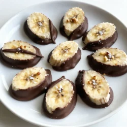 To make these tasty treats, you need just a few simple items: - 2 ripe bananas - 1 cup dark chocolate chips - 1 tablespoon coconut oil - Sea salt (for sprinkling) These key ingredients create a sweet and satisfying snack. The bananas provide natural sweetness, while the dark chocolate adds richness. Coconut oil helps the chocolate melt smoothly. You can make your chocolate-covered banana bites even better with fun toppings. Here are some ideas: - Crushed nuts - Shredded coconut - Sprinkles These toppings not only add flavor but also give a nice crunch or chew. You can mix and match to find your favorite combination. Using ripe bananas is key to this recipe. Ripe bananas are sweeter and softer. They blend perfectly with the chocolate. If your bananas are too green, they will be hard and less sweet. Aim for bananas with brown spots for the best taste. Enjoy this fun snack that is easy to make and even easier to love! {{ingredient_image_1}} First, peel the ripe bananas. Make sure they are firm but soft enough to slice. Cut each banana into thick slices, about 1 inch wide. This size is perfect for a bite. Next, place the banana slices on a baking sheet lined with parchment paper. Spread them out so they do not touch. Freeze the banana slices for about 30 minutes. This makes them firm and easier to dip in chocolate. While the bananas freeze, it’s time to melt the chocolate. In a heatproof bowl, add 1 cup of dark chocolate chips and 1 tablespoon of coconut oil. The coconut oil helps make the chocolate smooth and shiny. You can melt the mixture in two ways. Use a double boiler by placing the bowl over simmering water. Stir until smooth. If using a microwave, heat in 30-second bursts. Stir after each burst until it is fully melted. Once the bananas are firm, take them out of the freezer. Dip each banana slice into the melted chocolate. Make sure each piece is fully coated in chocolate. Let any excess chocolate drip off. Place the chocolate-covered slices back on the parchment-lined baking sheet. While the chocolate is still wet, sprinkle a pinch of sea salt on each bite. You can also add optional toppings like crushed nuts or sprinkles at this stage. Finally, return the baking sheet to the freezer for 15 to 20 minutes. This allows the chocolate to set nicely. Enjoy your bites as a fun snack! To coat bananas well, make sure they are firm. Freezing the banana slices helps. Cut them about 1 inch thick for easy dipping. Use a fork or toothpick to hold the banana while dipping. This keeps your hands clean and gives a good grip. For a smooth chocolate dip, melt the chocolate slowly. Use a double boiler or microwave. If using a microwave, heat in 30-second bursts. Stir after each burst to prevent burning. Adding coconut oil helps the chocolate stay shiny and smooth. Serve the chocolate-covered banana bites straight from the freezer. This keeps them firm and fresh. Use a nice bowl or platter for a fun touch. You can sprinkle extra toppings for a pop of color. Enjoy them as a tasty snack or dessert! Pro Tips Choose Ripe Bananas: Make sure your bananas are ripe for the best flavor and creaminess. They should have a few brown spots to ensure sweetness. Use Quality Chocolate: Opt for high-quality dark chocolate for melting, as it will give a richer taste and smoother texture to your bites. Experiment with Toppings: Get creative with your toppings! Try adding different nuts, seeds, or even spices like cinnamon for a unique twist. Storage Tips: Store any leftover banana bites in an airtight container in the freezer for up to two weeks to maintain their texture and flavor. {{image_2}} You can have fun with flavors. Try adding nut butter to your banana bites. Spread a thin layer of peanut butter on the banana slices before dipping them in chocolate. This adds a rich taste and creamy texture. You can also use different types of chocolate. Dark chocolate is rich and deep, while milk chocolate is sweet and smooth. White chocolate adds a creamy touch too. Each type brings a new flavor to the bites. These chocolate-covered banana bites are great for events. Arrange them on a colorful platter for a fun look. You can serve them as a dessert or a snack. They are perfect for birthday parties or casual get-togethers. Add small toothpicks for easy serving. Guests can grab a bite without mess. You can also have a toppings bar. Set out bowls of nuts, coconut, and sprinkles. Let everyone customize their bites! Seasonal toppings can make your banana bites even better. In the fall, try adding crushed candy canes for a peppermint twist. In the summer, fresh berries like raspberries or strawberries go well and add color. During holidays, sprinkle festive colors or edible glitter on top. You can also drizzle more chocolate over the bites for a fancy touch. These ideas will keep your treats exciting and tasty all year long! To keep your chocolate covered banana bites fresh, store them in the freezer. They taste best when cold. Place the bites in a single layer on a baking sheet. Once they are frozen, transfer them to a container. This method prevents them from sticking together. Freezing chocolate covered banana bites helps them last longer. They can stay tasty for up to three months in the freezer. Just remember to keep them in an airtight container. This keeps out air and moisture. For easy access, you can separate layers with parchment paper. The best containers for your banana bites are airtight ones. Use glass or plastic containers with tight lids. These keep your treats fresh and safe. You can also use freezer bags. Just make sure to squeeze out extra air before sealing. This way, your chocolate covered banana bites will stay delicious for a long time. Yes, you can use milk chocolate. It will make the bites sweeter. Milk chocolate melts well, just like dark chocolate. This gives you a creamier taste. If you like sweeter flavors, go for it! These banana bites can last about a week in the freezer. Store them in an airtight container. If they are in the fridge, eat them within three days. The bites taste best when they are fresh. You can try using dark chocolate that is at least 70% cocoa. This has less sugar. For toppings, use nuts or seeds instead of sprinkles. You can also try a yogurt dip as a healthy twist. Enjoy experimenting with these options! You learned how to make delicious chocolate-covered banana bites. We covered key ingredients, including ripe bananas and tasty toppings. I shared step-by-step instructions, tips for smooth dipping, and ways to customize flavors. We also discussed storage methods to keep them fresh. In conclusion, chocolate-covered banana bites are simple to make and fun to enjoy. Try different flavors and toppings to find your favorite. With these tips, you can impress your friends at any gathering. Enjoy your sweet treats!