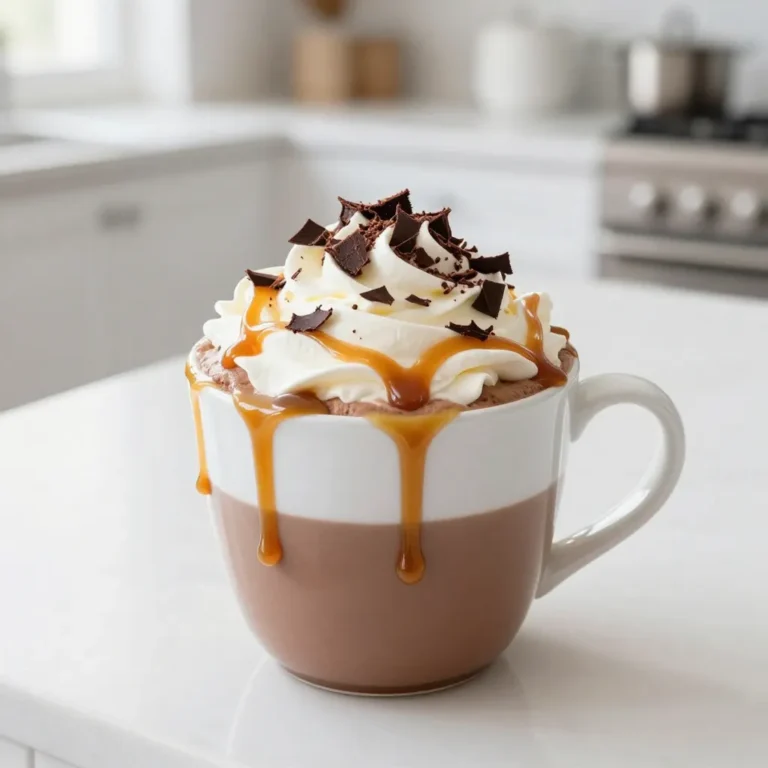 - 2 cups whole milk - 1/2 cup heavy cream - 1/2 cup semi-sweet chocolate chips - 1/4 cup salted caramel sauce (plus extra for drizzling) - 1 teaspoon vanilla extract - A pinch of sea salt - Whipped cream (for topping) - Optional: Dark chocolate shavings (for garnish) To make this salted caramel hot chocolate, gather all these ingredients. Whole milk and heavy cream create a rich base. The semi-sweet chocolate chips melt into a smooth, chocolatey goodness. Salted caramel sauce adds the sweet and salty twist we love. A touch of vanilla extract boosts the flavor. Sea salt balances the sweetness. Whipped cream on top makes it extra special. You can also add dark chocolate shavings for a fancy finish. This drink is perfect for cold days. You can find these ingredients at your local store. Mix them together for a warm hug in a mug! {{ingredient_image_1}} Heating the Milk and Cream Start by taking a medium saucepan. Pour in 2 cups of whole milk and 1/2 cup of heavy cream. Heat them over medium heat. Watch closely as it warms. You want it hot but not boiling. Stir it gently to mix. Incorporating Chocolate and Caramel Once the milk and cream are warm, add 1/2 cup of semi-sweet chocolate chips. Next, pour in 1/4 cup of salted caramel sauce. Whisk this mixture until the chocolate melts and the sauce blends in. Keep whisking until it is smooth and creamy. Adding Vanilla and Sea Salt Now, it’s time for flavor. Add 1 teaspoon of vanilla extract to the mix. Then, sprinkle in a pinch of sea salt. This little bit makes a big difference. Stir well to blend all the flavors together. Final Mixing Steps Remove the saucepan from the heat. Ensure the mixture is well combined and creamy. You can taste it now, but be careful; it’s hot! Pouring into Mugs Grab two mugs or heatproof cups. Carefully pour the hot chocolate into them. Fill them about three-quarters full to leave space for toppings. Adding Toppings Top each mug with a generous dollop of whipped cream. Drizzle more salted caramel sauce on top for extra flavor. If you want to get fancy, sprinkle dark chocolate shavings over the whipped cream. This adds a nice touch and makes it look great. To make your salted caramel hot chocolate just right, avoid overheating. Heat the milk and cream slowly. Aim for warm, not bubbling. If it bubbles, it can change the taste and texture. Use a whisk for smooth mixing. A balloon whisk works great for this recipe. It helps blend the chocolate and caramel well. If you don’t have a whisk, a fork can work in a pinch. The key to great flavor is balance. You want both sweetness and saltiness. If it’s too sweet, add a bit more sea salt. This will bring out the caramel’s flavor. You can also try adding spices. A dash of cinnamon or nutmeg can give your drink a warm twist. Just a pinch can make a big difference! Make your drink look as good as it tastes. Get creative with whipped cream. You can swirl it, pile it high, or even use a piping bag for fun designs. Choose quality serveware. A nice mug can enhance the whole experience. Look for mugs that feel good in your hands and match the cozy vibe of the drink. Pro Tips Use High-Quality Chocolate: The better the chocolate, the richer your hot chocolate will taste. Opt for premium semi-sweet chocolate chips for a decadent flavor. Warm Your Mugs: Pre-warm your mugs by rinsing them with hot water before pouring in the hot chocolate. This keeps your drink warm longer! Customize Your Sweetness: Adjust the amount of salted caramel sauce based on your personal preference. Start with less and add more to taste. Experiment with Flavors: Try adding a dash of cinnamon or a splash of peppermint extract for a unique twist on the traditional salted caramel hot chocolate. {{image_2}} You can easily make your salted caramel hot chocolate dairy-free. Try using almond or oat milk instead of whole milk. These options give a nice flavor and keep it creamy. When using oat milk, look for a barista version for a thicker texture. Coconut cream is a great substitute for heavy cream. It adds a rich, tropical taste. Just whisk it in with the warm milk. This change makes the drink even more indulgent without dairy. If you want to make this drink vegan, use vegan chocolate alternatives. Look for dark chocolate that has no milk. You can find many brands that offer tasty options. These chocolates melt well and keep the drink rich. For caramel, use a plant-based caramel sauce. You can find these at many stores. They often use coconut or date syrup for sweetness. This keeps the salted caramel flavor while staying true to vegan needs. You can also add seasonal flavors to your hot chocolate. For winter, try a peppermint infusion. Just add a few drops of peppermint extract when mixing in the chocolate. This gives a fresh, minty taste that feels festive. In the fall, swap in pumpkin spice for a cozy twist. Mix in a teaspoon of pumpkin spice along with the chocolate. This adds warmth and spice, perfect for chilly days. Enjoy these variations to keep your drink exciting all year long! Store any leftover salted caramel hot chocolate in the fridge. Pour it into a glass or plastic container with a lid. Make sure it cools down first. It stays good for up to three days. The flavors will still be tasty, but the drink may thicken. Reheat your hot chocolate on the stove for the best taste. Use low heat and stir often. This helps keep it creamy. You can also use the microwave. Heat it in 30-second bursts and stir in between. This way, it warms evenly without burning. Can you freeze hot chocolate? Yes, you can! Pour it into ice cube trays or freezer-safe bags. It can last up to two months in the freezer. To thaw, place the cubes in the fridge overnight. If in a bag, run it under warm water. Reheat it on the stove or in the microwave, just like before. Enjoy your warm treat anytime you crave it! You can make your salted caramel hot chocolate less sweet by adjusting the sugar content. Start with less salted caramel sauce and chocolate chips. You can also try using unsweetened cocoa powder to balance the flavors. Another option is to use alternative sweeteners. Stevia or monk fruit can add sweetness without extra sugar. These options let you enjoy the same great taste with less sweetness. Yes, you can use milk alternatives for this recipe. Almond milk, oat milk, or soy milk works well. These milk types offer a nice flavor and a creamy texture. When using non-dairy milk, adjust for creaminess. You might want to add a bit more heavy cream or use a creamier milk alternative, like coconut milk. This will keep your drink rich and satisfying. You can find pre-made salted caramel hot chocolate at many stores. Look for brands like Starbucks or Land O’Lakes. These brands often offer easy-to-prepare options. Local cafes and chains may also have homemade versions. Check your favorite coffee shop or dessert place. They might whip up a delicious salted caramel hot chocolate just for you. In this blog post, we explored the rich and creamy world of salted caramel hot chocolate. We covered essential ingredients, step-by-step instructions, and tips for perfecting your drink. Remember, achieving the right balance of sweetness and saltiness is key. You can also customize your drink with dairy-free or seasonal variations. Whether you’re serving it for yourself or an event, this will impress. Enjoy experimenting with flavors and presentations to create your perfect cup of joy.