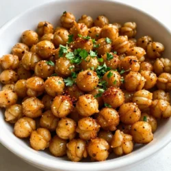 - 1 can (15 oz) chickpeas, drained and rinsed - 2 tablespoons olive oil - 1 tablespoon ranch seasoning mix (store-bought or homemade) - 1 teaspoon garlic powder - 1 teaspoon onion powder - ½ teaspoon smoked paprika - Salt and pepper to taste - Fresh parsley, chopped (for garnish) When picking chickpeas, look for firm and smooth beans. Check the can for dents or rust. Dented cans may have bad beans inside. Rinsing the chickpeas well helps remove extra sodium. If you want a fresh taste, use dried chickpeas instead. You can cook them to get that perfect texture. I often use store-bought ranch seasoning for convenience. It saves time and tastes great. But making your own seasoning is fun and easy. Combine dried herbs like dill, parsley, and garlic powder. You can adjust the flavors to your liking. Homemade ranch adds a personal touch to your dish, making it special. {{ingredient_image_1}} First, you need to prepare the chickpeas. Start by opening a 15 oz can of chickpeas. Drain and rinse them well under cool water. This step is key. Rinsing removes extra salt and helps the chickpeas taste better. Next, pat them dry using a clean towel or paper towels. Make sure they are really dry. The drier they are, the crispier they will get when roasted. Now, let’s mix the seasoning. In a large bowl, combine 2 tablespoons of olive oil, 1 tablespoon of ranch seasoning mix, 1 teaspoon of garlic powder, and 1 teaspoon of onion powder. Add ½ teaspoon of smoked paprika, along with salt and pepper to taste. Stir this mixture well until it's smooth. It should smell great! Once mixed, add the dried chickpeas to the bowl. Toss them around until they are evenly coated in the seasoning. This ensures every bite is packed with flavor. Next, it's time to roast. Preheat your oven to 400°F (200°C). While it heats, line a baking sheet with parchment paper. Spread the seasoned chickpeas in a single layer on the sheet. Make sure they are not crowded; this helps them crisp up nicely. Roast them in the oven for 25 to 30 minutes. Halfway through, shake the pan to ensure even cooking. When they turn golden brown and crispy, they are done. Remove them from the oven and let them cool for a few minutes. For a nice touch, sprinkle some chopped parsley on top before serving. Enjoy your crunchy and flavorful snack! To get crispy chickpeas, start by drying them well. After draining and rinsing, use a clean towel to pat them dry. Removing moisture helps them crisp up in the oven. Next, coat them evenly in olive oil and seasonings. The oil helps the heat reach every part of the chickpeas. Spread them in a single layer on the baking sheet. This lets hot air flow around them. Shake the pan halfway through roasting for even cooking. You can serve Ranch Roasted Chickpeas in many fun ways. Use a rustic bowl or a colorful platter for a great look. Pair them with dips like homemade ranch or yogurt sauce. It adds flavor and makes the snack more exciting. These chickpeas work well as party snacks or a healthy lunch. You can also toss them into salads for extra crunch. Avoid using wet chickpeas. It keeps them from becoming crispy. Don't skip the drying step. Ensure you coat them well in oil and seasoning. If you crowd the baking sheet, they won't roast properly. Always spread them out in one layer. Lastly, don't forget to shake the pan halfway. This helps them cook evenly and get that nice crunch. Pro Tips Dry Chickpeas Thoroughly: Ensure the chickpeas are completely dry before seasoning to achieve maximum crispiness during roasting. Customize Your Seasoning: Feel free to adjust the ranch seasoning and spices according to your taste preferences for a unique flavor. Monitor Roasting Time: Keep an eye on the chickpeas towards the end of roasting to prevent burning; they should be golden brown and crispy. Store for Later: If you have leftovers, store them in an airtight container at room temperature for a few days; they may lose some crispiness but can be reheated in the oven. {{image_2}} You can change the flavor of your Ranch Roasted Chickpeas by using different seasonings. Instead of ranch seasoning, try taco seasoning for a zesty kick. Cajun seasoning adds a spicy touch, while Italian herbs give a fresh taste. Mix and match spices based on your mood or meal. The chickpeas will soak up all the flavors, making each bite exciting. If you want a quicker way to make these chickpeas, try an air fryer. Set it to 400°F and cook for about 15 minutes. Shake the basket halfway through for even crunchiness. You can also use an Instant Pot, but it will not give the same crisp. Instead, use it to cook dried chickpeas first, then roast them in the oven or air fryer. This method saves time and gives you tasty results. Ranch Roasted Chickpeas make a great snack at any event. Serve them at parties in a big bowl for guests to munch on. They also work well as a topping on salads or soups for extra crunch. If you have kids, pack them in lunchboxes for a fun and healthy treat. You can even serve them with a creamy dip to make snacking more fun. After you enjoy your ranch roasted chickpeas, store any leftovers. Let them cool down first. Use an airtight container for storage. This helps keep them crunchy. I find that glass containers work best. They don’t absorb smells, and you can see inside. Keep the container in your pantry or a cool, dry place. Avoid the fridge, as it can make them soggy. When you want to enjoy your leftovers, reheating is key. Preheat your oven to 350°F (175°C). Spread the chickpeas on a baking sheet. Bake for about 10 minutes. This will help restore their crunch. You can also use an air fryer. Set it to 350°F and cook for around 5 minutes. Both methods bring back that fresh, crisp texture. Ranch roasted chickpeas stay good for about 3 to 5 days when stored properly. After that, they may lose their crunch. If they smell off or look weird, it’s best to toss them. You want to enjoy every bite of your snack! Always check before eating. Yes, you can use dried chickpeas. First, soak them overnight in water. Then, cook them until soft. This takes more time than using canned chickpeas, but it can add great flavor. To make these chickpeas spicy, add cayenne pepper or chili powder to the seasoning mix. Start with a little and taste as you go. You can always add more heat if you like. Chickpeas offer many health benefits. They are high in protein and fiber. This helps keep you full and satisfied. They also provide vitamins and minerals, such as iron and magnesium. Plus, they can support heart health and digestion. Enjoying chickpeas is a tasty way to boost your nutrition! This blog post covered how to make tasty ranch roasted chickpeas. We went through the key ingredients, tips for choosing quality chickpeas, and how to mix the best seasoning. You learned the step-by-step process for prepping, mixing, and roasting. Plus, I shared tips for achieving crispy chickpeas and avoiding common mistakes. Remember, you can also explore variations with different seasonings and cooking methods. Store leftovers properly to keep them fresh. Enjoy these crunchy snacks anytime!