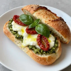 To make pesto mozzarella stuffed bread, gather these items: - 1 large loaf of Italian bread - 1 cup fresh basil pesto - 2 cups shredded mozzarella cheese - 1/2 cup sun-dried tomatoes, chopped - 1/4 cup grated Parmesan cheese - 2 cloves garlic, minced - 2 tablespoons olive oil - Salt and pepper to taste - Fresh basil leaves for garnish Each ingredient plays a key role in flavor. If you want to mix it up, here are some ideas: - Bread: Use a French loaf instead of Italian for a different taste. - Pesto: Swap basil pesto with sun-dried tomato pesto for a unique twist. - Cheese: Try fontina cheese for a creamy texture. - Tomatoes: Fresh tomatoes can replace sun-dried ones; just chop them small. - Garlic: If you dislike fresh garlic, garlic powder works too; use about 1/2 teaspoon. - Oil: Any neutral oil can replace olive oil, but olive adds a nice taste. Using quality products can really make this dish shine. Here are my favorites: - Bread: Look for fresh, crusty Italian bread from your local bakery. - Pesto: I recommend a high-quality brand for the best flavor. Check for one without fillers. - Cheese: Use fresh, whole milk mozzarella for that gooey texture. - Tomatoes: Choose sun-dried tomatoes packed in oil; they add great flavor and moisture. These choices can enhance your pesto mozzarella stuffed bread, making each bite a delight! {{ingredient_image_1}} 1. Preheat your oven to 375°F (190°C). This helps create a nice, crispy crust. 2. Slice the Italian bread in half lengthwise. Be careful to keep it attached on one side. This creates a pocket for the filling. 3. In a bowl, mix the shredded mozzarella cheese, chopped sun-dried tomatoes, minced garlic, and grated Parmesan cheese. Season it with salt and pepper to your taste. 4. Spread the basil pesto evenly inside the bread pocket. Make sure to cover the bottom well. 5. Fill the pocket generously with the cheese and tomato mix. Press it down to pack it in tightly. 6. Brush the outside of the bread with olive oil. This helps it crisp up while baking. 7. Wrap the bread tightly in aluminum foil. Place it on a baking sheet for easy handling. 8. Bake in the preheated oven for 20-25 minutes. Look for melted cheese and golden bread. 9. Remove the foil and bake for an extra 5-10 minutes. This gives you a crustier exterior. 10. Let it cool for a few minutes. Then slice it into pieces and garnish with fresh basil leaves. - Use fresh ingredients. Fresh basil and quality cheese make a big difference in flavor. - Don’t overstuff. Make sure to pack the stuffing, but don’t force too much in. - Taste as you go. Adjust the seasoning to suit your palate. This makes the dish more enjoyable. Follow these steps, and you'll create a delightful pesto mozzarella stuffed bread that everyone will love! Serve your pesto mozzarella stuffed bread warm. It pairs well with a simple salad. You can also enjoy it as a snack or appetizer. Cut it into smaller pieces for easy sharing. Try serving it with marinara sauce for dipping too! One common mistake is not slicing the bread deep enough. You need to create a good pocket for the filling. Another mistake is overstuffing the bread. If you pack it too tight, it may not cook evenly. Lastly, don’t forget to brush the outside with olive oil. This step gives your bread a nice crisp. You can prepare your stuffed bread a few hours ahead. Follow all the steps but wait to bake it. Wrap it tightly in foil and store it in the fridge. When you’re ready, just pop it in the oven. Adjust the baking time if it’s cold from the fridge. This makes mealtime simple and stress-free! Pro Tips Choose Fresh Ingredients: Always opt for the freshest basil and high-quality mozzarella to enhance the flavor of your stuffed bread. Customize Your Fillings: Feel free to add or substitute ingredients like olives, artichokes, or different cheeses to create your perfect stuffing. Watch the Baking Time: Keep a close eye on the bread during the last few minutes of baking to achieve your desired crustiness without burning. Let It Rest: Allow the stuffed bread to cool for a few minutes after baking; this helps the cheese set slightly for cleaner slices. {{image_2}} You can switch up the cheese in this recipe. Try using a blend of cheeses. For example, gouda or cheddar can add a sharp twist. If you like a creamy texture, use ricotta or cream cheese. Mixing mozzarella with provolone makes it extra cheesy and rich. Just remember to keep the total amount close to two cups. Want to boost the flavor? Add proteins or vegetables to your bread. Chopped cooked chicken or diced salami adds a savory touch. You can also mix in sautéed spinach or roasted peppers for extra color and taste. Just make sure to chop them small so they fit well in the bread. Pesto doesn't have to be just basil! You can try different herbs or nuts. For a twist, use cilantro and walnuts for a fresh flavor. Sun-dried tomato pesto gives a sweet and rich taste. You can even use arugula for a peppery kick. Experiment with these flavors to find your favorite combination! To store leftovers, wrap the stuffed bread tightly in plastic wrap or foil. Place it in an airtight container to keep it fresh. This will help keep the flavors intact. You can store it in the fridge for up to three days. If you want to keep it longer, freezing is a great option. When you're ready to enjoy your leftovers, preheat your oven to 350°F (175°C). Remove the bread from the fridge. Unwrap it from the plastic or foil. Place it on a baking sheet. Heat for about 10-15 minutes, or until the cheese is melted and the bread is warm. For a crispier crust, you can bake it without cover for the last few minutes. To freeze the stuffed bread, wrap it tightly in plastic wrap and then in foil. Label the package with the date. You can freeze it for up to three months. When you're ready to eat, let it thaw in the fridge overnight. Follow the reheating instructions to enjoy it again. Freezing helps you keep this tasty dish for later! I recommend using a large loaf of Italian bread. Its thick crust holds the filling well. Other good choices are French bread or ciabatta. These breads have a nice chew and flavor, too. They also toast well, giving you a crisp bite. Yes, you can use store-bought pesto. It saves time and still tastes great. Look for one made with fresh ingredients for the best flavor. Homemade pesto is fun to make, but store-bought is a good option when you are in a hurry. To prevent sogginess, spread the pesto evenly in the pocket. Avoid adding too much liquid. Pack the cheese and sun-dried tomatoes tightly, but not too tightly. Also, brush the outside of the bread with olive oil. This helps it crisp up in the oven. Wrapping the bread in foil keeps the moisture in but allows for a nice crust at the end. In this blog post, we covered key ingredients, step-by-step instructions, and helpful tips for stuffing. You learned about ingredient choices, baking techniques, and how to avoid common mistakes. Don't forget the variety of cheese options and adding proteins for new flavors. Remember to store leftovers properly and reheat them safely. With these guidelines, you’ll create perfect, tasty dishes every time. Enjoy your cooking and share your delicious results with friends and family.