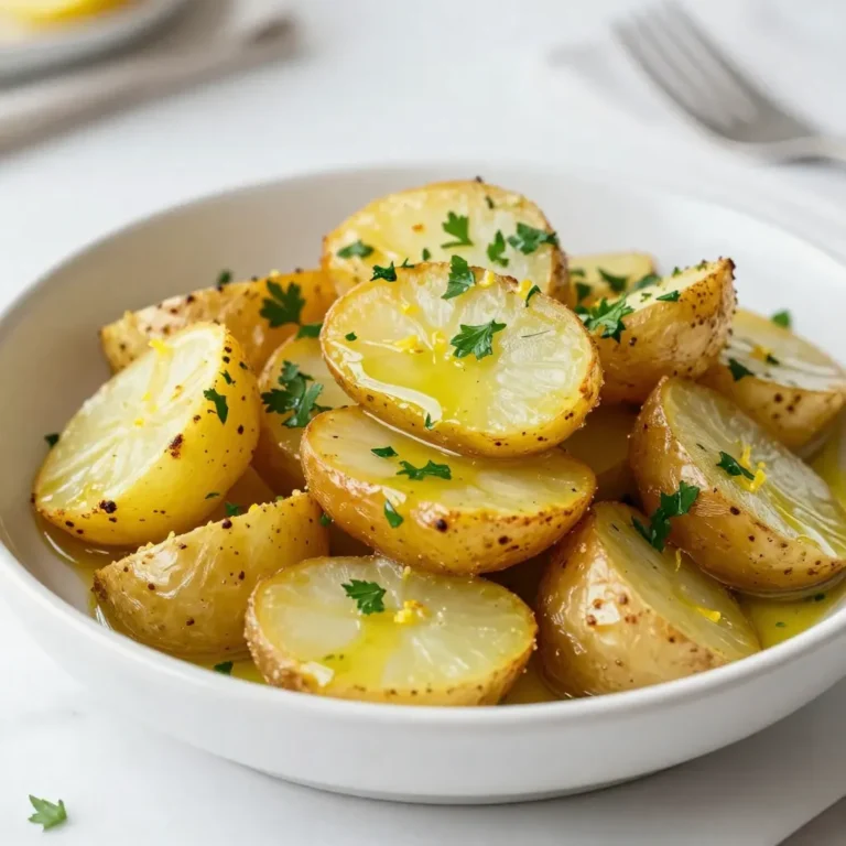 - 4 large Yukon Gold potatoes, peeled and cut into wedges - 1/4 cup olive oil - 1/2 cup vegetable broth - 3 cloves garlic, minced - 1 tablespoon dried oregano - 2 teaspoons lemon zest - 1/4 cup fresh lemon juice - Salt and pepper to taste - Fresh parsley, chopped (for garnish) To make Greek Lemon Potatoes, we need simple yet fresh ingredients. Yukon Gold potatoes are perfect for their creamy texture. The olive oil gives a rich flavor that blends well with the other ingredients. Vegetable broth adds depth, while garlic brings a nice aroma. Dried oregano, a classic herb, adds a touch of the Mediterranean. Lemon zest and fresh lemon juice give these potatoes their signature tangy taste. Salt and pepper enhance all the flavors. Finally, fresh parsley acts as a beautiful garnish, adding a pop of color. Gather these ingredients before starting. Having everything ready makes cooking easier and more fun. {{ingredient_image_1}} First, set your oven to 425°F (220°C). This high heat helps the potatoes get crispy. While the oven warms up, take a large baking dish. Grease it lightly with olive oil. This step stops the potatoes from sticking and adds flavor. In a big bowl, mix together several tasty ingredients. Combine 1/4 cup of olive oil and 1/2 cup of vegetable broth. Then, add three minced garlic cloves. Next, sprinkle in 1 tablespoon of dried oregano. For a zesty kick, add 2 teaspoons of lemon zest and 1/4 cup of fresh lemon juice. Don’t forget to add salt and pepper to taste. Use a whisk to blend everything well. Now it's time for the star of the show—the potatoes! Take 4 large Yukon Gold potatoes, peel them, and cut them into wedges. Add the potato wedges to the lemon marinade in the bowl. Toss them gently so every wedge gets a good coating. Spread the coated potatoes in a single layer in the greased baking dish. Pour any leftover lemon marinade over the top. Bake in the oven for about 45-50 minutes. Flip the potatoes halfway through to ensure even cooking. When they are golden brown and fork-tender, they are ready! Once baked, take them out and let them cool for about 5 minutes. Serve them warm, and add freshly chopped parsley on top for a beautiful finish. Enjoy your zesty Greek lemon potatoes! For Greek Lemon Potatoes, I love using Yukon Gold potatoes. They have a creamy texture and great flavor. Their golden color also looks nice when cooked. If you can't find Yukon Gold, try Russet potatoes. They work well too, but may be a bit drier. Always pick firm potatoes without any blemishes. This helps ensure a tasty dish. You can easily tweak the flavor of your Greek Lemon Potatoes. If you want a spicy kick, add some red pepper flakes to the marinade. For a deeper flavor, consider using chicken broth instead of vegetable broth. You can also swap dried oregano with fresh oregano for an extra burst of taste. Don't forget to taste and adjust the salt and pepper. This will make sure every bite is just right. To get the best results, follow these cooking tips. First, preheat your oven to 425°F (220°C). This high heat helps the potatoes get crispy. Also, make sure to spread the potato wedges in a single layer. This allows them to cook evenly. Flip the potatoes halfway through baking. This ensures they brown nicely on all sides. Lastly, let them cool for a few minutes after baking. This helps the flavors settle and enhances the taste. Enjoy your delicious Greek Lemon Potatoes! Pro Tips Choose the Right Potatoes: Yukon Gold potatoes are ideal for this recipe due to their creamy texture and ability to absorb flavors, but you can also use other waxy potatoes for similar results. Adjust the Seasoning: Feel free to add more herbs or spices to the lemon mixture, such as thyme or rosemary, to enhance the flavor profile according to your taste preferences. Use Fresh Lemon Juice: For the best flavor, always use fresh lemon juice instead of bottled lemon juice, which can taste overly processed. Let Them Rest: Allow the potatoes to rest for a few minutes after baking to let the flavors settle and to make them easier to serve. {{image_2}} You can mix in other vegetables with Greek lemon potatoes. Carrots and bell peppers work great. Cut them into similar sizes as the potatoes. This way, they cook evenly. You can also try adding zucchini or cherry tomatoes for extra color and flavor. Just remember to adjust the cooking time if needed. This recipe is naturally dairy-free. You don't need any dairy to enjoy great flavor. The olive oil and lemon juice keep it rich and tasty. If you want a creamy touch, try using cashew cream or coconut yogurt. This keeps the dish light and fresh while giving you that creamy texture. You can change the herbs to match your taste. If you like a bolder flavor, try rosemary or thyme. Both herbs pair well with lemon. You can also add a pinch of red pepper flakes for some heat. For a different twist, consider using fresh basil or dill. These herbs can brighten the dish even more. After enjoying your Greek lemon potatoes, store any leftovers in an airtight container. Let the potatoes cool to room temperature first. This keeps them fresh and tasty. I recommend eating them within three days for the best flavor. If you have a lot left, you can divide them into smaller portions. This way, you can heat them up quickly later. To reheat your Greek lemon potatoes, preheat your oven to 350°F (175°C). Spread the potatoes on a baking sheet and cover them with foil. Heat for about 15 minutes or until warm. You can also use a microwave. Just place a few potatoes on a plate and heat for 1-2 minutes. Check to see if they are warm enough, then enjoy! If you want to save your Greek lemon potatoes for later, freezing is a great choice. First, let them cool completely. Place them in a freezer-safe bag or container. Remove as much air as you can before sealing. They can stay in the freezer for up to three months. When you are ready to eat them, thaw in the fridge overnight. Then, reheat using the oven or microwave for the best taste. Greek lemon potatoes are a tasty side dish. They use Yukon Gold potatoes and zesty flavors. The potatoes soak in a blend of olive oil, garlic, and fresh lemon juice. You bake them until they are golden and tender. This dish is perfect for family dinners or gatherings. Yes, you can make Greek lemon potatoes ahead of time. Prepare them as directed and cool them down. Store in an airtight container in the fridge for up to two days. When ready to serve, just reheat them in the oven. This method keeps them tasty and warm. Greek lemon potatoes pair well with many dishes. You can serve them with grilled chicken or lamb. They also complement fresh salads or roasted veggies. For a complete meal, add tzatziki sauce. This sauce enhances the flavors and adds creaminess. Enjoy these potatoes with your favorite foods! In this post, we explored how to make Greek Lemon Potatoes using simple ingredients like Yukon Gold potatoes and fresh herbs. We walked through each step, from preparing the baking dish to baking the potatoes for the best flavor. I shared tips for choosing the right potatoes and offered ideas for variations. You can even store leftovers safely and reheat them easily. This dish is simple, tasty, and perfect for any meal. Enjoy making Greek Lemon Potatoes and impress your family with this vibrant recipe!