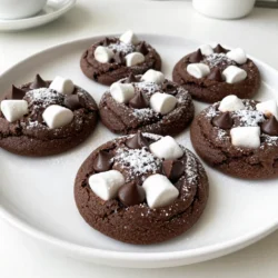 To create these delightful chocolate marshmallow cookies, gather the following ingredients: - 1 cup all-purpose flour - 1/2 cup unsweetened cocoa powder - 1/2 teaspoon baking soda - 1/4 teaspoon salt - 1/2 cup unsalted butter, softened - 1/2 cup granulated sugar - 1/4 cup brown sugar, packed - 1 large egg - 1 teaspoon vanilla extract - 1 cup chocolate chips (semi-sweet or dark) - 1 cup mini marshmallows - 1/2 cup chopped nuts (optional) - 1/4 teaspoon espresso powder (for depth of flavor) Each ingredient plays a key role in the cookie's taste and texture. The flour gives structure, while cocoa adds rich flavor. Baking soda helps the cookies rise, and salt enhances sweetness. Butter brings moisture and creaminess. The sugars create sweetness and contribute to the cookie's chewy texture. An egg binds everything together, and vanilla adds a lovely aroma. Chocolate chips bring a delightful melt, and mini marshmallows add fun and fluffiness. Nuts can add crunch, and espresso powder boosts the chocolate taste without being too strong. All these elements combine to create a sweet treat that is both soft and chewy. {{ingredient_image_1}} - Preheat and Prepare the Oven Start by preheating your oven to 350°F (175°C). This step is key for even baking. Line a baking sheet with parchment paper to prevent sticking. - Mix Dry Ingredients In a medium bowl, whisk together 1 cup of all-purpose flour, 1/2 cup of cocoa powder, 1/2 teaspoon of baking soda, 1/4 teaspoon of salt, and 1/4 teaspoon of espresso powder. Espresso adds depth to the chocolate flavor. - Cream Butter and Sugars In a large bowl, cream together 1/2 cup of softened butter, 1/2 cup of granulated sugar, and 1/4 cup of brown sugar. Beat them until light and fluffy. This mix will give your cookies a nice texture. - Incorporating Egg and Vanilla Beat in 1 large egg and 1 teaspoon of vanilla extract. This adds moisture and flavor to the cookie dough. - Add Dry Ingredients Gradually Gradually mix the dry ingredients into the wet mix. Stir until just combined. Be careful not to overmix; this keeps your cookies tender. - Fold in Chocolate Chips and Marshmallows Gently fold in 1 cup of chocolate chips and 1 cup of mini marshmallows. If you like, add 1/2 cup of chopped nuts for an extra crunch. - Dropping Cookie Dough onto Baking Sheet Use a spoon to drop dollops of cookie dough onto your prepared baking sheet. Space them about 2 inches apart to allow for spreading. - Baking Time and Observations Bake the cookies for 10-12 minutes. Look for set edges and soft middles. This is the perfect time to enjoy that chocolate aroma! - Cooling Instructions Once baked, remove the cookies from the oven. Let them cool on the baking sheet for 5 minutes. After that, transfer them to a wire rack to cool completely. This helps them firm up nicely. - Ensuring Perfect Cookie Consistency: To get soft and chewy cookies, do not overmix the dough. Mix until just combined. This keeps the cookies tender. Also, use room temperature butter. It helps create a light and fluffy texture. - Recommended Oven Settings: Preheat your oven to 350°F (175°C). This temperature is ideal for baking these cookies. Always use an oven thermometer to check the heat. An accurate temperature guarantees even baking. - Flavor Enhancements with Espresso: Adding 1/4 teaspoon of espresso powder gives the cookies a rich flavor. It enhances the chocolate taste without making them taste like coffee. You can also try using flavored extracts, like almond or mint, for a twist. - Substituting Ingredients for Dietary Needs: If you need to make these cookies gluten-free, use a 1-to-1 gluten-free flour mix. For dairy-free options, substitute the butter with coconut oil or vegan butter. These swaps maintain a similar taste and texture. - Creative Serving Suggestions: Serve your cookies on a colorful plate for a fun look. You can stack them high for a delightful display. Add a few fresh berries for a pop of color and freshness. - Drizzling and Dusting Ideas: Melt some chocolate and drizzle it over the cookies after they cool. This adds a nice touch and makes them look fancy. A light dusting of powdered sugar also gives a cheerful look, perfect for any occasion. Pro Tips Chill the Dough: For thicker cookies, refrigerate the dough for at least 30 minutes before baking. This helps them maintain their shape and prevents spreading. Use Quality Chocolate: Opt for high-quality chocolate chips for a richer flavor. Dark chocolate or semi-sweet chips will enhance the overall taste of the cookies. Experiment with Flavors: Feel free to add a pinch of cinnamon or a splash of almond extract for a unique twist on the traditional chocolate flavor. Storage Tips: Store the cookies in an airtight container at room temperature for up to a week. You can also freeze them for longer storage; just thaw before serving. {{image_2}} Using different types of chocolate can change your cookie flavor. Semi-sweet chocolate chips offer a classic taste. They balance sweetness and richness well. Dark chocolate chips provide a bolder flavor. They add depth and a slight bitterness. If you want a sweeter cookie, try white chocolate chips. They melt creamy and sweet. White chocolate pairs nicely with the cocoa. It creates a fun contrast with the dark cookie base. You can mix in various nuts for texture. Chopped walnuts or pecans add crunch. Almonds can lend a nice sweetness. Seeds, like sunflower or pumpkin, are also great. They give a healthy twist and extra flavor. For sweetness, consider using alternative sweeteners. Honey or maple syrup can work well. They add a unique taste and moisture. Just be sure to adjust the other ingredients to keep your dough right. Changing up your cookies for the season is fun! For holidays, add festive sprinkles. You can use red and green for Christmas. Or, use pastel colors for Easter. It makes your cookies look special. For birthdays, top them with colorful icing. You can also add fun shapes to your cookies. Cookie cutters can create stars, hearts, or other fun designs. This makes them perfect for celebrations! To keep your cookies fresh, use an airtight container. This helps prevent air from making them stale. Line the bottom with parchment paper. Place the cookies in a single layer. You can add a slice of bread in the container. This helps keep the cookies moist. Freezing cookie dough is easy. Scoop the dough into balls and place them on a baking sheet. Freeze them for about one hour. Once firm, transfer the dough balls to a freezer bag. Remove as much air as you can before sealing. To bake frozen dough, you don’t need to thaw it first. Preheat your oven and bake the cookies for an extra 2-3 minutes. This helps them stay soft and gooey. These cookies last for about one week at room temperature. You can also keep them in the fridge for up to two weeks. Look for signs of spoilage, like an off smell or hardness. If they feel dry or crumbly, it’s best to toss them out. How do I make cookies softer? To make cookies softer, use less flour. You can also add an extra egg yolk. Chilling the dough helps too. Bake them just until the edges are set, but the centers stay soft. Can I replace the marshmallows with something else? Yes, you can replace marshmallows with chocolate chunks or dried fruits. Both will add great flavor. You can also try using peanut butter chips for a fun twist. What can I use instead of espresso powder? If you don't have espresso powder, use instant coffee granules. You can also skip it if you prefer. Just know it adds a nice depth of flavor to the cookies. Best substitutes for unsalted butter? You can use salted butter in a pinch. Just reduce the added salt by a pinch. Coconut oil or vegan butter also work well for a dairy-free option. Are there gluten-free options for this recipe? Yes, you can use a gluten-free flour blend. Look for one that has xanthan gum. This will help mimic the texture of all-purpose flour. What to do if cookies are too crumbly? If your cookies are too crumbly, add a little more butter or a splash of milk. Mix it in slowly until the dough comes together nicely. Why are my cookies spreading too much? Cookies spread too much if the butter is too warm. Chill the dough before baking. Make sure to measure your flour correctly to avoid using too little. Baking cookies from scratch is fun and rewarding. We explored ingredients, step-by-step instructions, and tips. You learned how to customize the recipe, add variations, and store your cookies. Remember, the right baking techniques make a big difference. Enjoy experimenting with flavors and sharing your delicious results. Happy baking!