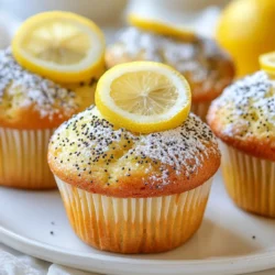 - 1 ½ cups all-purpose flour - 1 teaspoon baking powder - ½ teaspoon baking soda - ¼ teaspoon salt - 1 tablespoon poppy seeds - 1 cup granulated sugar - 1 large egg - ½ cup plain Greek yogurt - ½ cup vegetable oil - 2 tablespoons fresh lemon juice - Zest of 2 lemons - ½ teaspoon vanilla extract Using fresh lemons is key. Fresh lemons give a bright, zesty flavor. They make your muffins taste amazing. Look for lemons with smooth skin and a firm feel. This means they are juicy. Choosing the right Greek yogurt matters too. Use plain Greek yogurt for the best results. It adds moisture and a slight tang. This tang balances the sweetness from the sugar. Aim for a yogurt that is creamy and thick. If you want to swap out all-purpose flour, try almond flour. It’s gluten-free and adds a nutty flavor. Coconut flour is another option, but use less of it. It absorbs more moisture. For a healthier muffin, replace granulated sugar with honey or maple syrup. These sweeteners add flavor and moisture. You can also use coconut sugar for a lower glycemic index. Adjust the liquid in your recipe if you switch to liquid sweeteners. {{ingredient_image_1}} 1. Preheat your oven to 350°F (175°C). This is key for baking. 2. Line a 12-cup muffin tin with paper liners. You can also grease it with non-stick spray. 1. In a medium bowl, combine the flour, baking powder, baking soda, salt, and poppy seeds. 2. Whisk these together until they mix well. This helps the muffins rise evenly. 1. In another bowl, beat the sugar and egg together. Mix until it looks light and fluffy. 2. Then add the Greek yogurt, oil, lemon juice, lemon zest, and vanilla extract. Stir until it is smooth. 1. Gradually fold the dry mixture into the wet mixture. 2. Do this gently until just combined. It’s okay if there are a few lumps. 1. Fill the muffin tin cups about two-thirds full with batter. 2. Bake for 18-20 minutes. Use a toothpick to check if they are done. It should come out clean. 1. Let the muffins rest in the tin for about 5 minutes. This keeps them moist. 2. After that, transfer them to a wire rack to cool completely. This helps them stay fluffy. A great muffin starts with the right texture. Do not overmix your batter. Overmixing leads to tough muffins. Mix until the dry and wet ingredients just come together. A few lumps are okay; they help keep your muffins light. Measuring flour correctly is also key. Use the spoon-and-level method. Spoon the flour into your measuring cup, then level it off with a straight edge. This method prevents too much flour. Too much flour makes muffins dense. To boost flavor, consider adding extras like lemon zest or fresh blueberries. Both pair well with lemon. You can also use lemon extract for more zesty flavor. Just a few drops can brighten your muffins. One common mistake is overfilling the muffin cups. Fill each cup about two-thirds full. This gives muffins room to rise without spilling over. Another mistake is baking at the wrong temperature. Make sure your oven is preheated to 350°F (175°C). An incorrect temperature can lead to uneven baking. Always check with an oven thermometer for accuracy. Pro Tips Use Fresh Lemons: For the best flavor, always use fresh lemons for juice and zest instead of bottled lemon juice. Don’t Overmix: Mix the batter until just combined to ensure the muffins remain light and fluffy. A few lumps are okay! Cool Before Serving: Allow the muffins to cool completely on a wire rack to maintain their texture and prevent sogginess. Add Extra Poppy Seeds: For an enhanced crunch and a pop of flavor, sprinkle additional poppy seeds on top of the muffins before baking. {{image_2}} You can mix things up with these fun flavors. First, try blueberry lemon poppy seed muffins. Just fold in fresh blueberries into the batter. The berries add a sweet burst that pairs well with lemon. Next, consider raspberry lemon muffins. Add fresh raspberries instead of blueberries. The tartness of the raspberries enhances the lemon flavor, making a delightful treat. If you need a gluten-free option, swap the all-purpose flour with a gluten-free blend. Make sure it has a good binding agent. This way, you can enjoy the same tasty muffins without gluten. For those who prefer vegan options, replace the egg with a flax egg. Mix one tablespoon of ground flaxseed with three tablespoons of water. Let it sit for five minutes. You can also use a plant-based yogurt instead of Greek yogurt. You can change the spices based on the season. In winter, add a pinch of cinnamon or nutmeg for warmth. These spices blend well with lemon and poppy seeds. In summer, try adding fruits like diced peaches or strawberries. These fruits bring a fresh taste and add a lovely color to your muffins. To keep your lemon poppy seed muffins fresh, use an airtight container. This keeps them moist. If you don’t have one, a zip-top bag works too. Store them at room temperature for up to three days. Avoid the fridge, as it can dry them out. You can freeze these muffins for later. First, let them cool completely. Then wrap each muffin in plastic wrap. Place them in a freezer bag or container. Frozen muffins last about three months. To thaw, leave them out at room temp or microwave for a few seconds. To enjoy warm muffins, try reheating them in the oven. Preheat it to 350°F (175°C) and bake for about five to ten minutes. This keeps the muffins soft. You can also use a microwave. Heat for about 10-15 seconds, but be careful not to overdo it. This way, you keep the moisture and texture just right. To check if your muffins are done, use the toothpick test. Simply insert a toothpick into the center of a muffin. If it comes out clean or with just a few crumbs, your muffins are ready. If the toothpick has wet batter on it, bake for a few more minutes. This test helps you avoid undercooked muffins. Yes, you can make the batter ahead of time. Store it in the fridge for up to 24 hours. Just cover it tightly with plastic wrap or place it in an airtight container. When you are ready to bake, give it a gentle stir before filling the muffin cups. This keeps your muffins fresh and tasty. If you don’t have Greek yogurt, you can use plain yogurt or sour cream. Both will work well and keep the muffins moist. You can also use applesauce for a healthier twist. Just keep in mind that it may change the flavor a bit. These muffins go great with many things. Try serving them with butter or cream cheese for a tasty spread. They also pair well with fresh fruit, like strawberries or blueberries. A cup of tea or coffee makes a lovely drink choice, too. Enjoy them for breakfast, a snack, or even dessert! You learned how to make delicious lemon poppy seed muffins. We covered the key ingredients, steps, and helpful tips. Quality matters, so always pick fresh lemons and good Greek yogurt. Remember common mistakes like overfilling cups or not preheating your oven. You can also try fun variations and smart storage tips. With these tools, you'll create tasty treats every time. Enjoy baking!